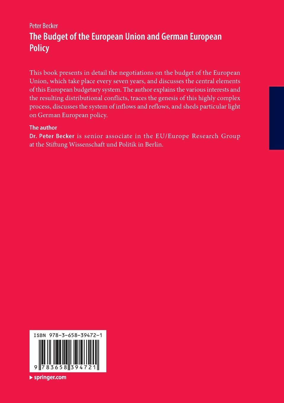 Rückseitencover The Budget of the European Union and German European Policy