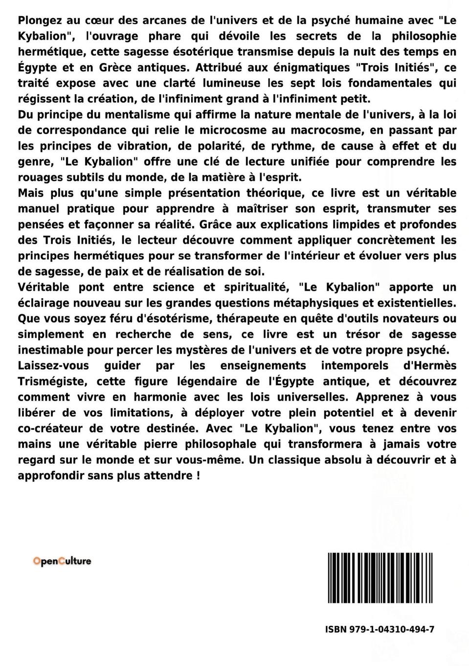 Rückseitencover Le Kybalion : Étude sur la philosophie hermétique de l'ancienne Égypte et de l'ancienne Grèce