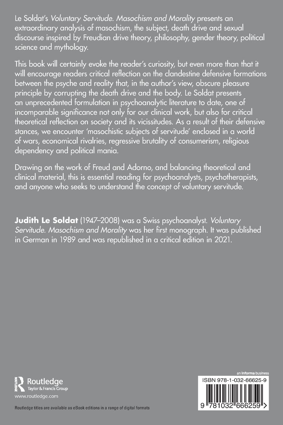 Rückseitencover Voluntary Servitude. Masochism and Morality