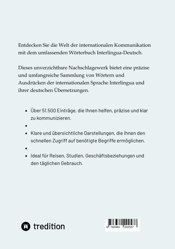 Rückseitencover Wörterbuch Interlingua - Deutsch