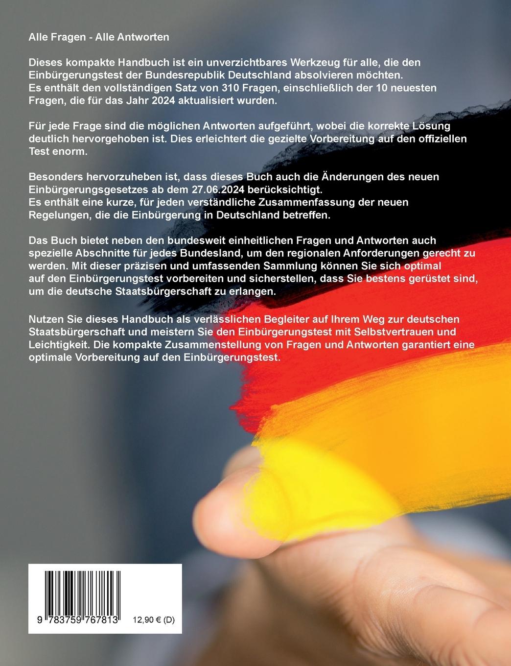 Rückseitencover Einbürgerungstest 2024 - Alle Fragen - Alle Antworten