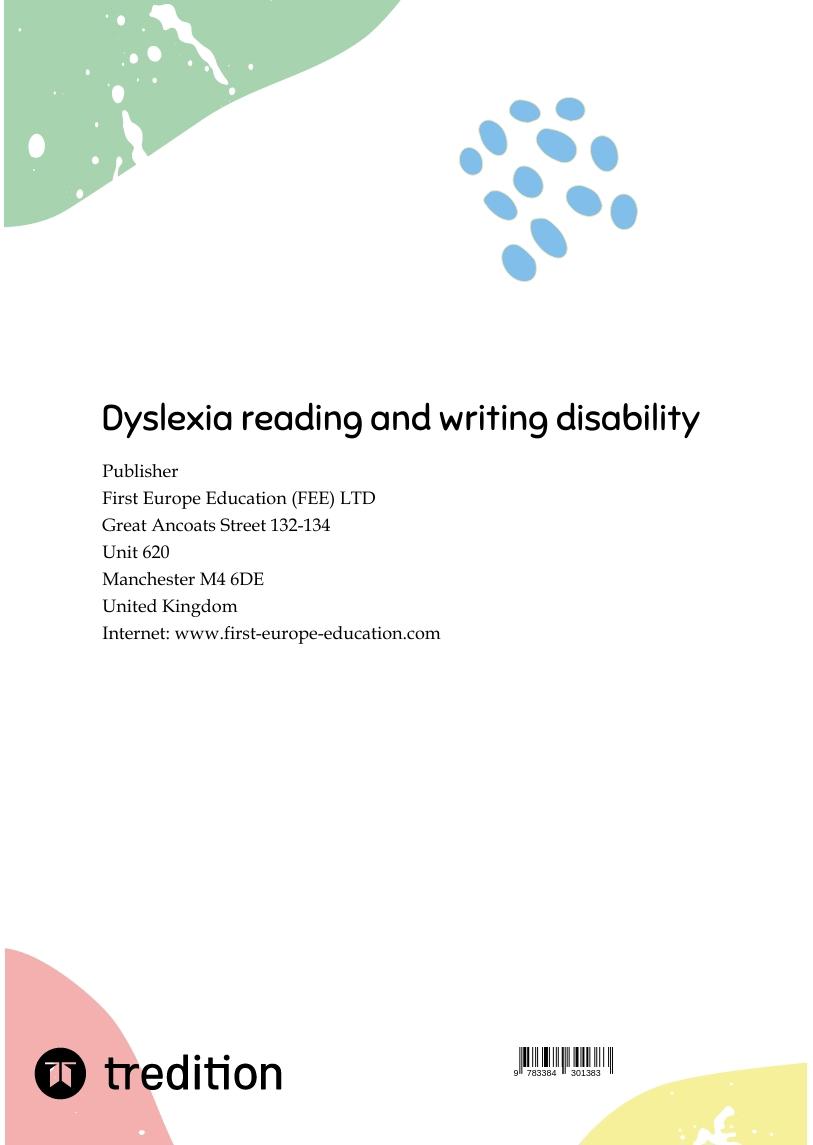 Rückseitencover Dyslexia reading and writing disability