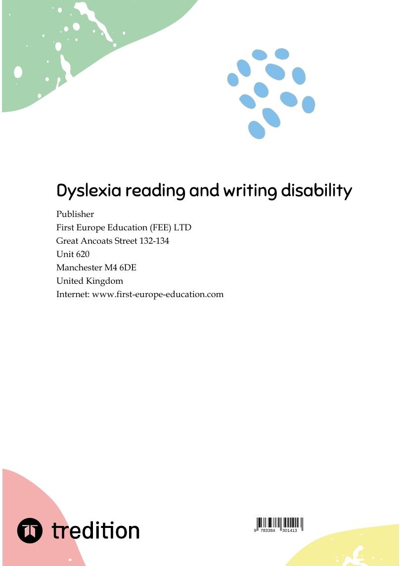 Rückseitencover Dyslexia reading and writing disability
