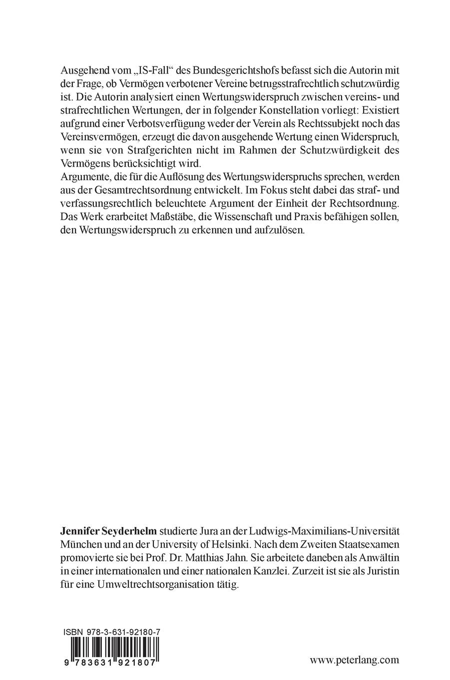 Rückseitencover Schutzwürdigkeit eingezogenen Vermögens