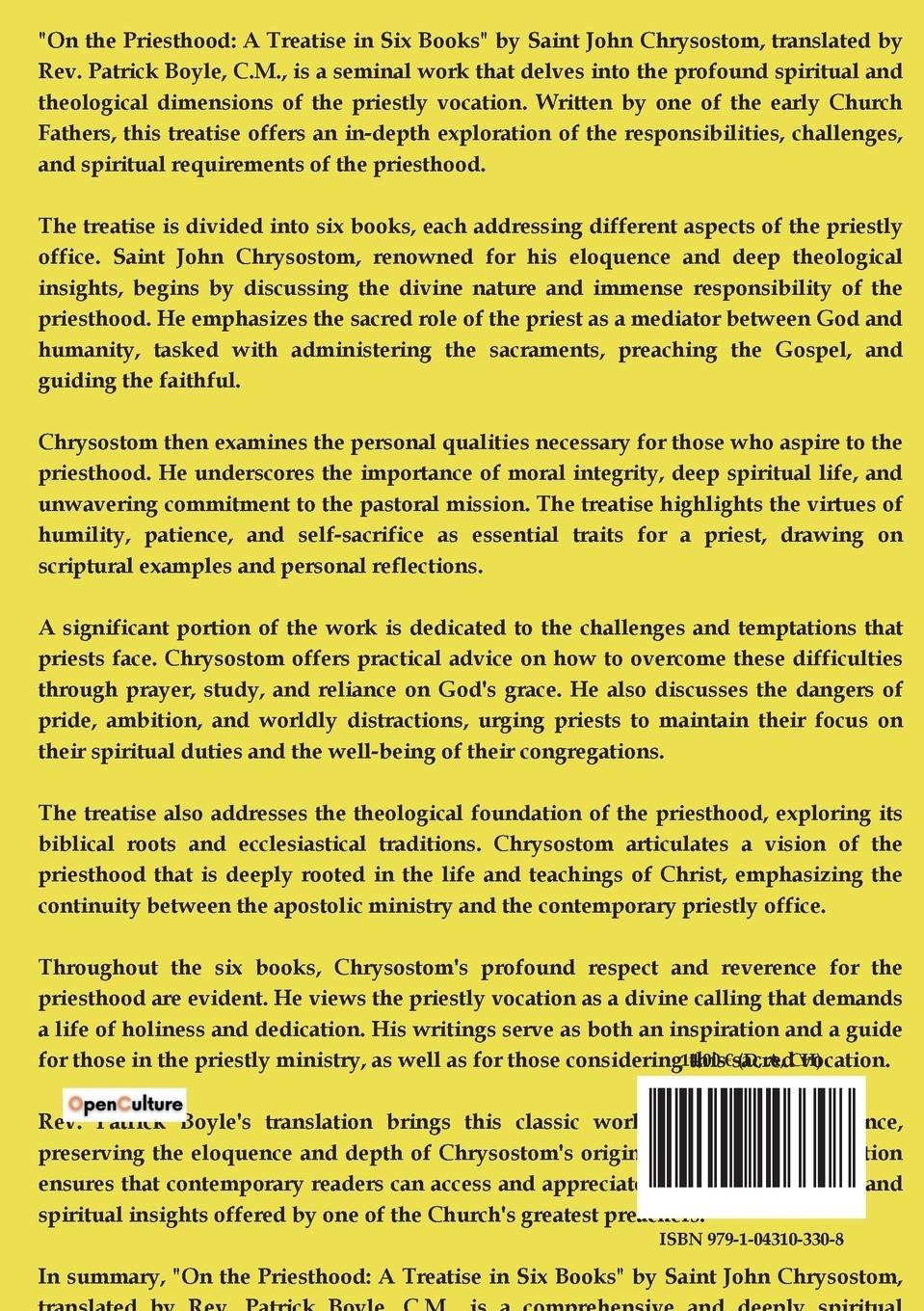 Rückseitencover On the Priesthood: A Treatise in Six Books