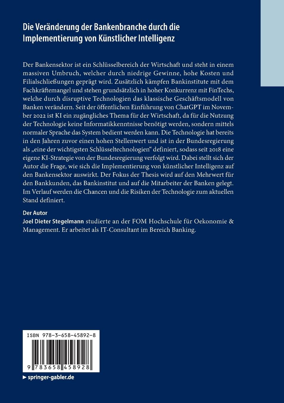 Rückseitencover Die Veränderung der Bankenbranche durch die Implementierung von Künstlicher Intelligenz