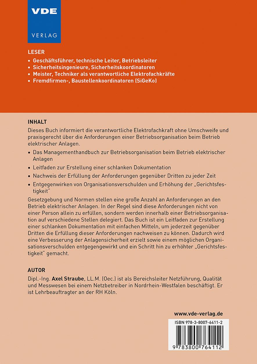 Rückseitencover Das Managementhandbuch für den Betrieb elektrischer Anlagen