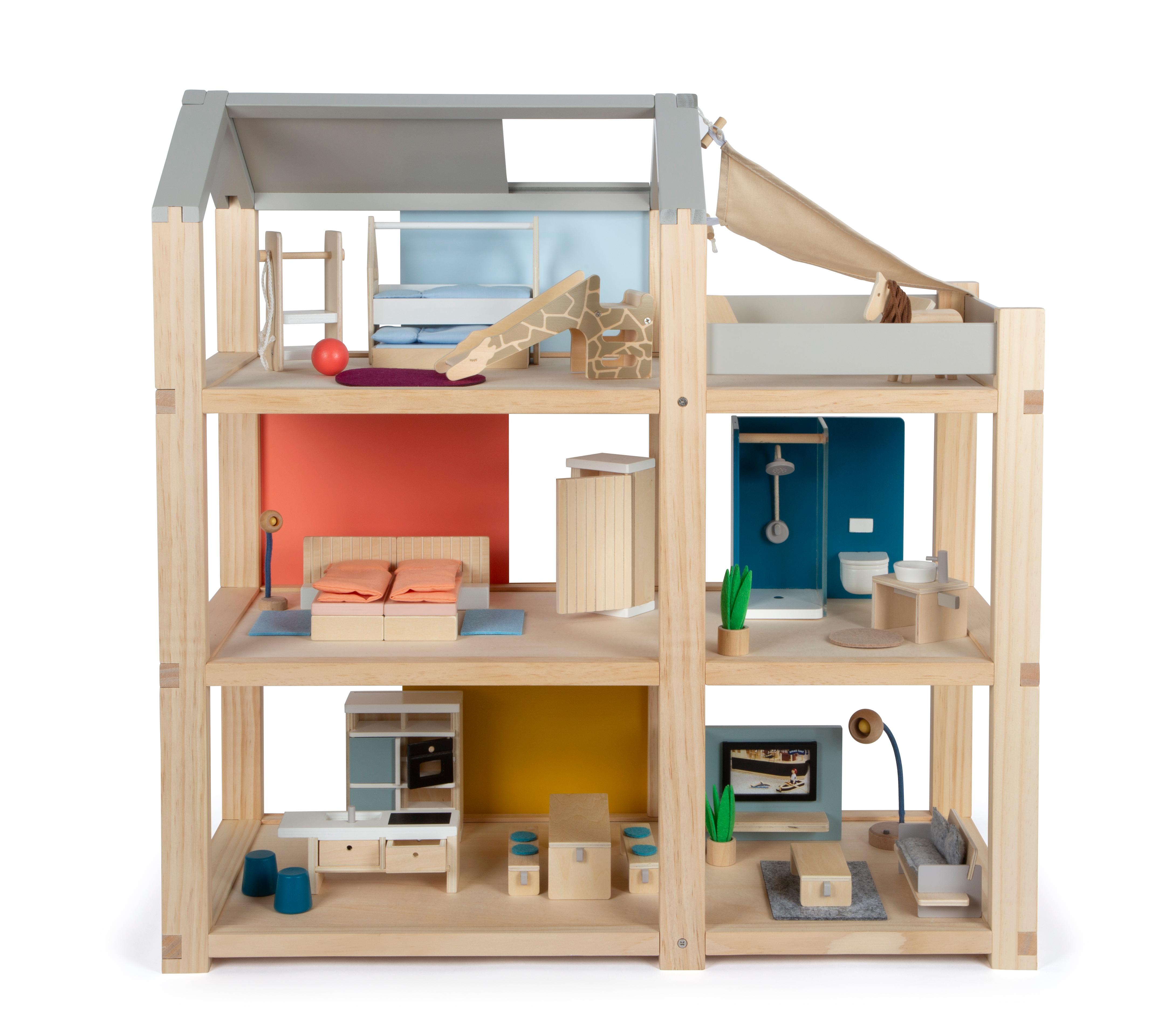 Beispielinhalt (Bild) Puppenhaus Natur mit Möbeln