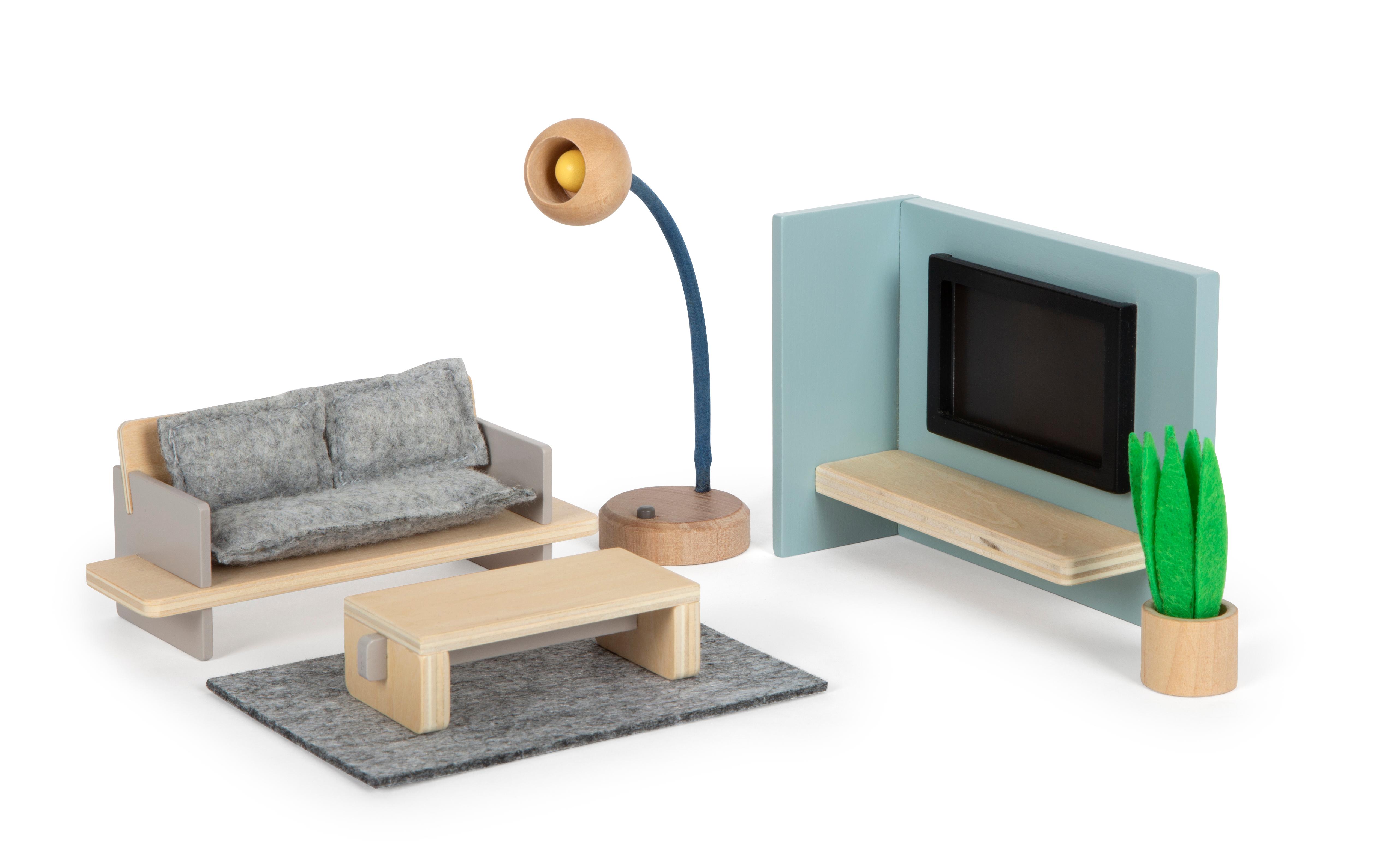 Beispielinhalt (Bild) Puppenhaus Natur mit Möbeln