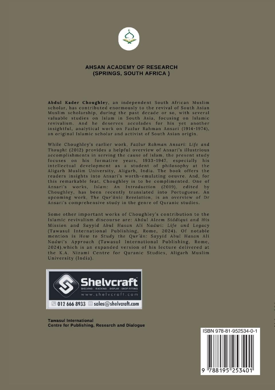 Rückseitencover Fazlur Rahman Ansari Aligarh Years