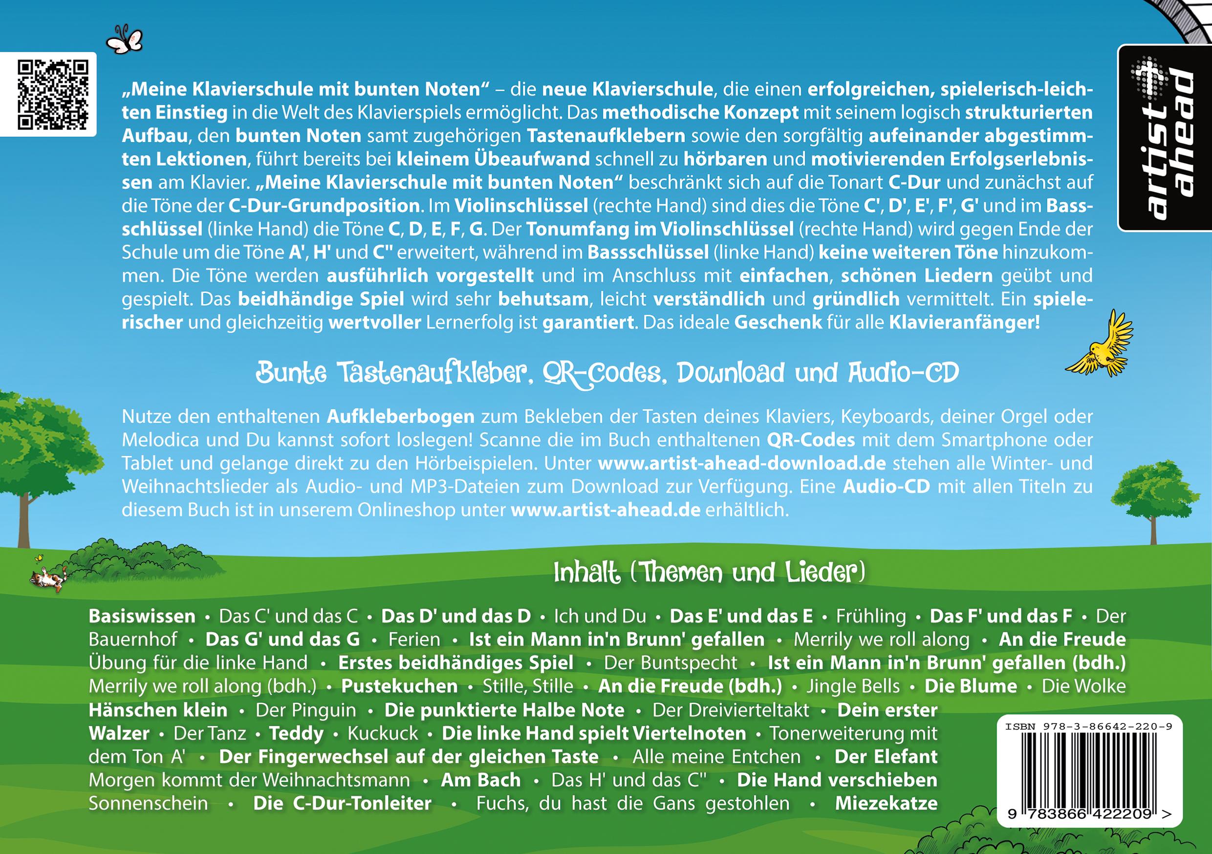 Rückseitencover Meine Klavierschule mit bunten Noten!