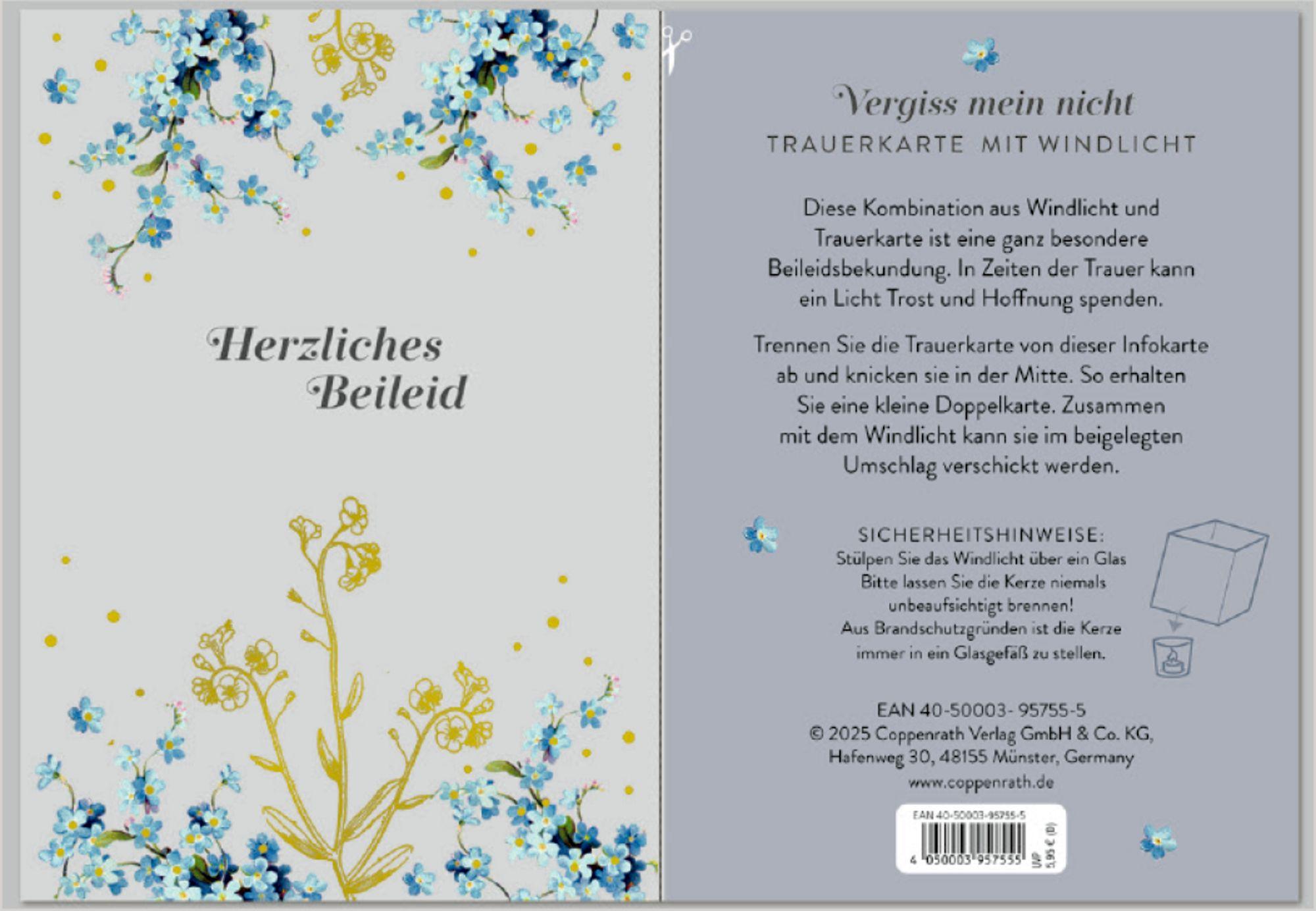 Beispielinhalt (Bild) Windlicht-Trauerkarten - Vergiss mein nicht