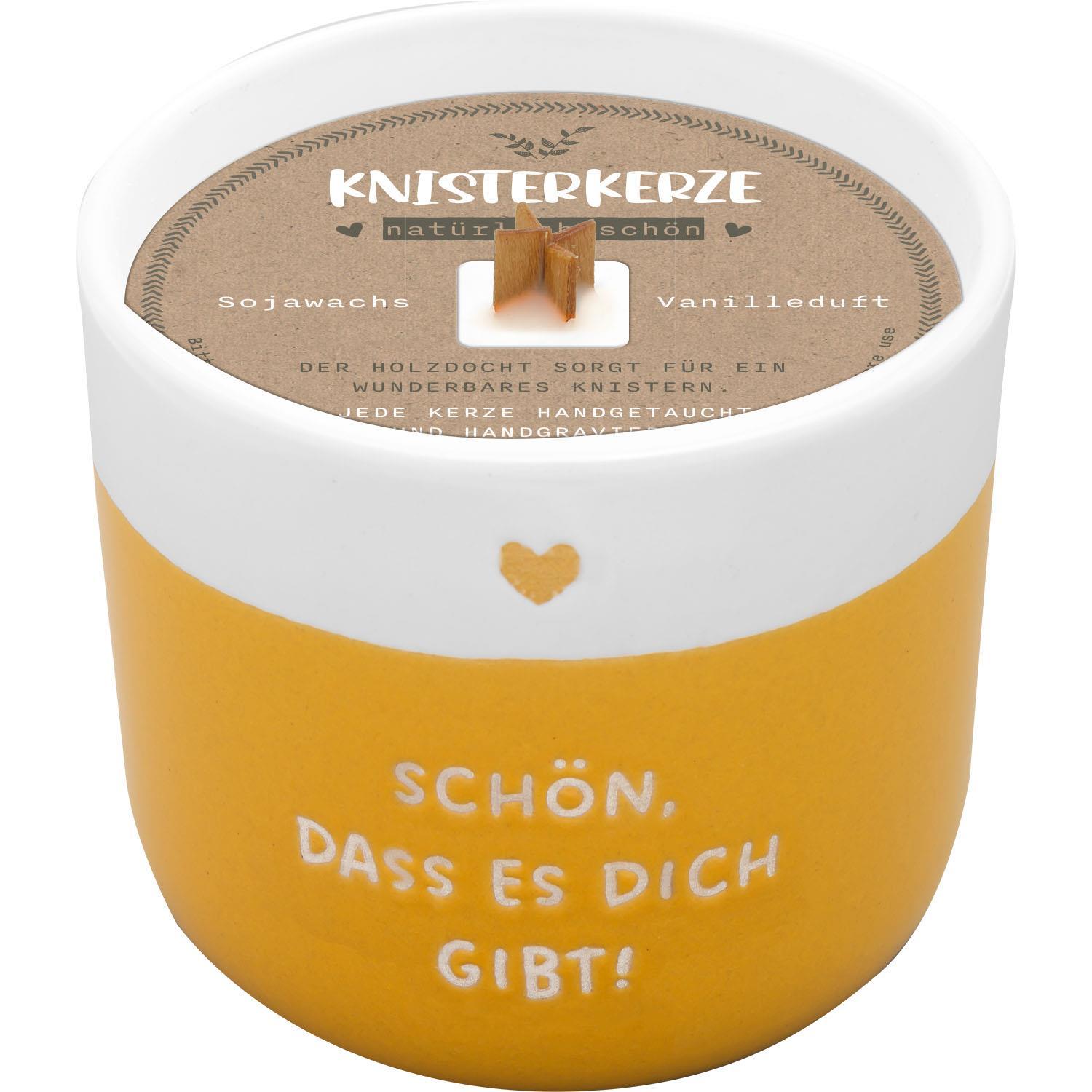 Vorderes Coverbild Kerze mit Gravur "Schön, dass es dich gibt": Kerze im Becher, mit Holzdocht