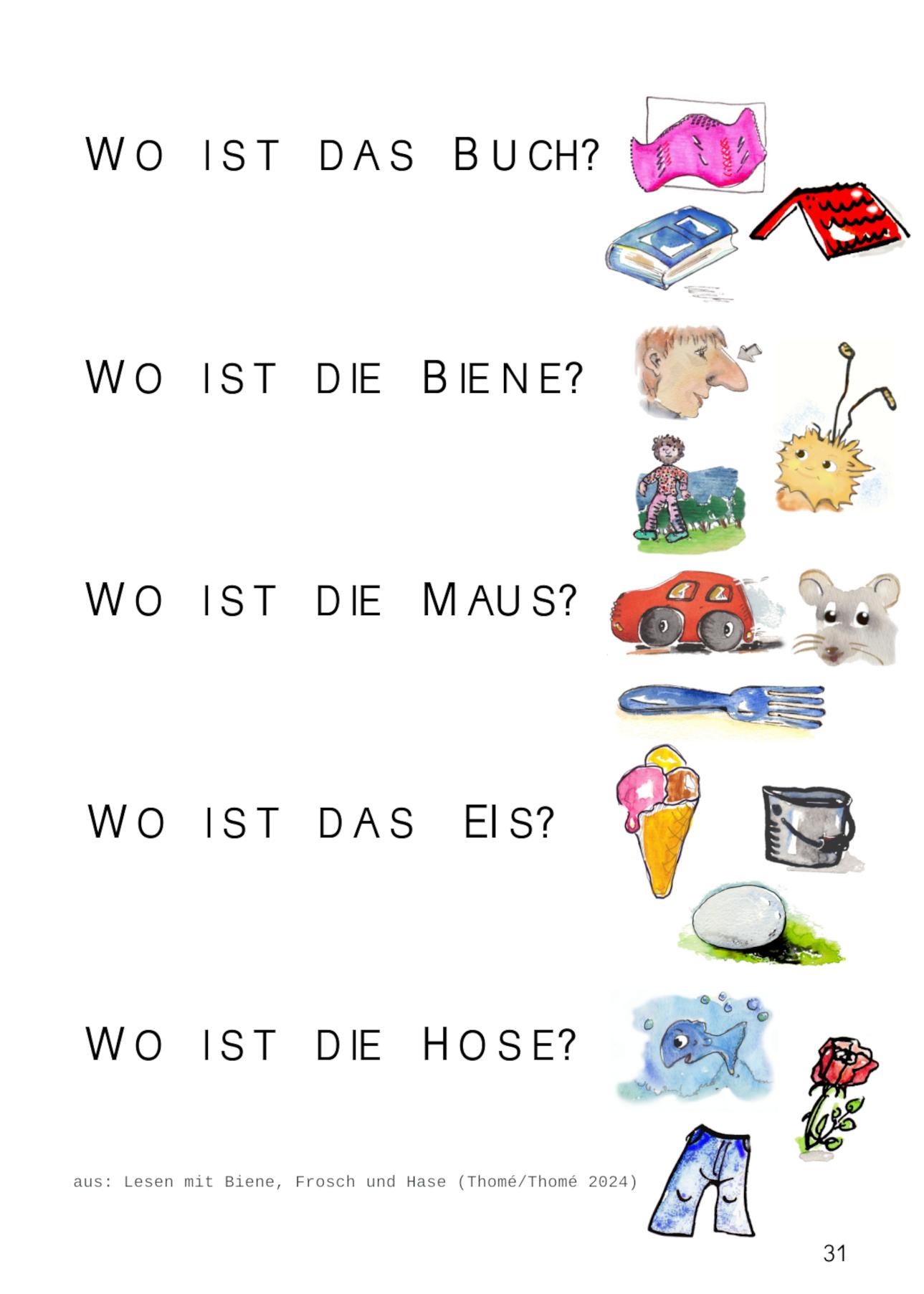 Beispielinhalt (Bild) Lesen mit Biene, Frosch und Hase