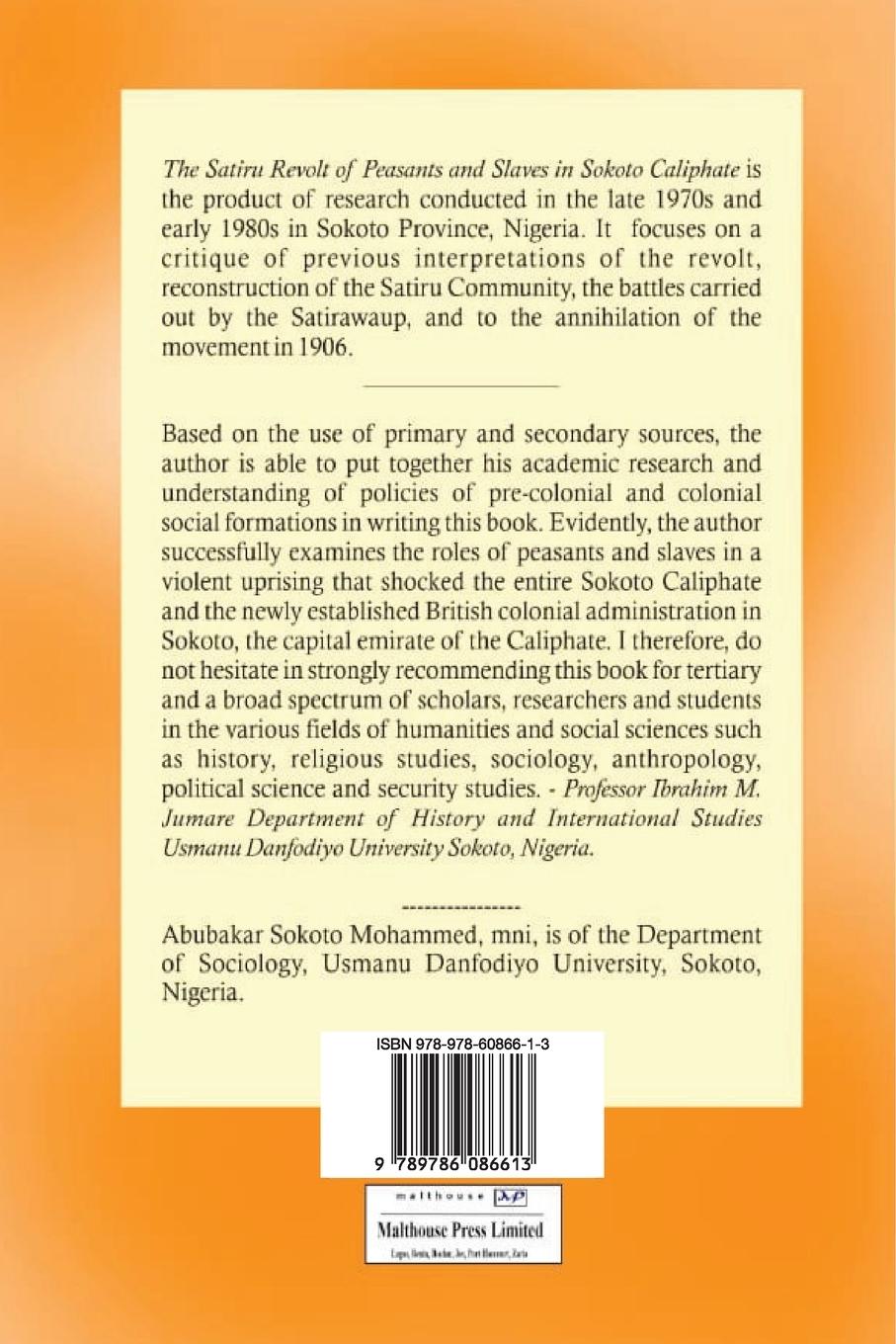 Rückseitencover The Satiru Revolt of Peasants and Slaves in Sokoto Caliphate