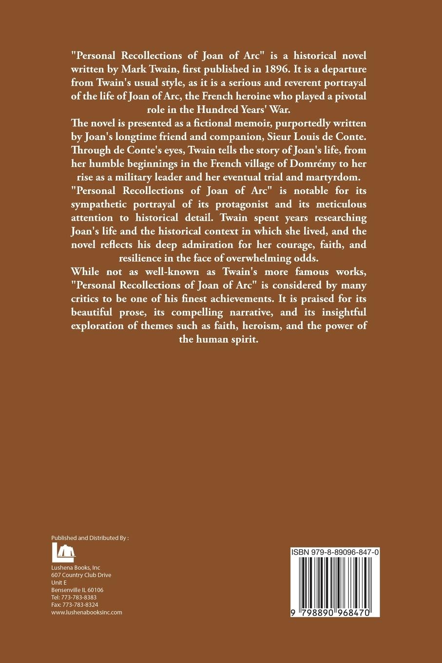 Rückseitencover Personal Recollections of Joan of Arc