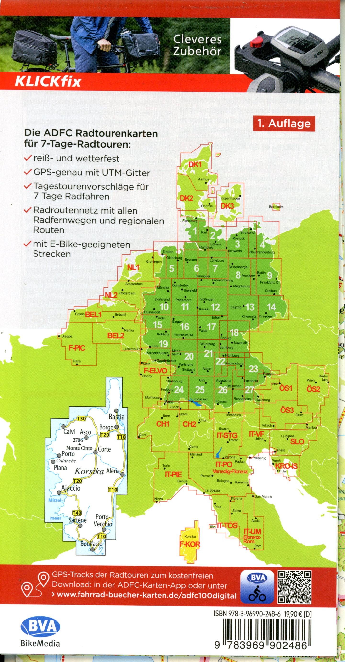 Beispielinhalt (Bild) ADFC-Radtourenkarte F-KOR 7-Tage-Radtour Korsika, 1:100.000, reiß- und wetterfest, E-Bike geeignet, GPS-Tracks Download, mit Kilometer-Angaben