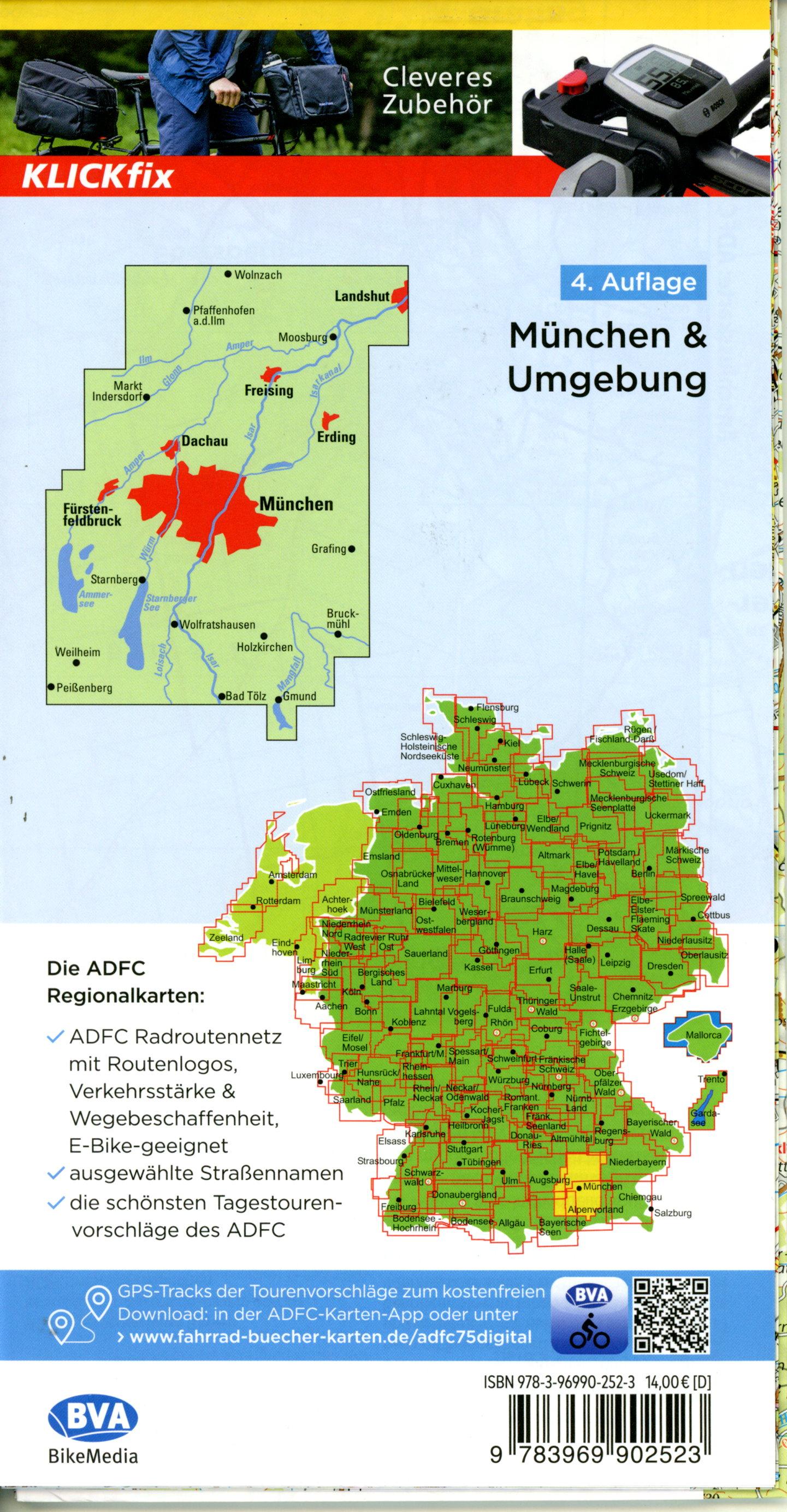 Beispielinhalt (Bild) ADFC-Regionalkarte München und Umgebung, 1:75.000, mit Tagestourenvorschlägen, reiß- und wetterfest, E-Bike-geeignet, GPS-Tracks Download