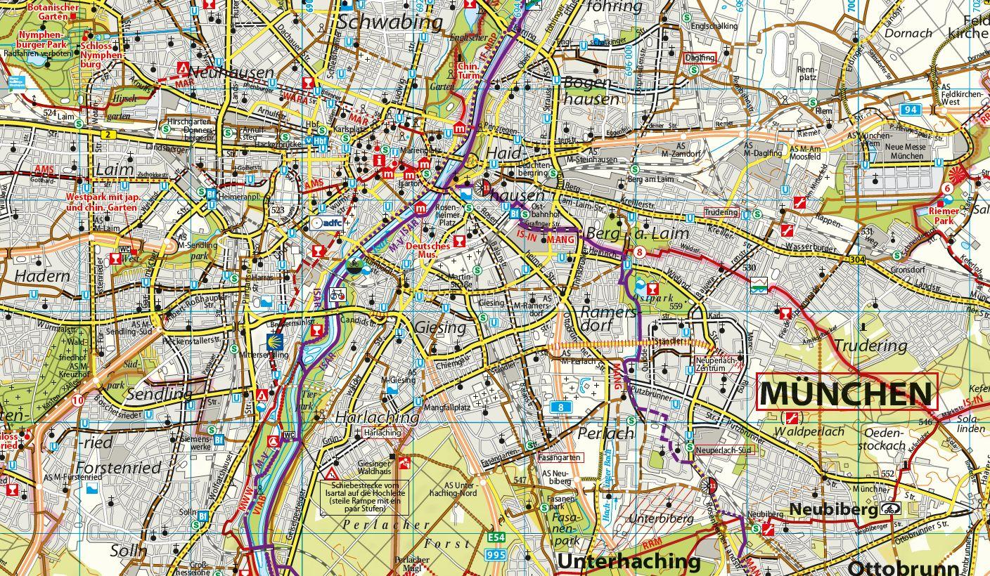 Beispielinhalt (Bild) ADFC-Regionalkarte München und Umgebung, 1:75.000, mit Tagestourenvorschlägen, reiß- und wetterfest, E-Bike-geeignet, GPS-Tracks Download