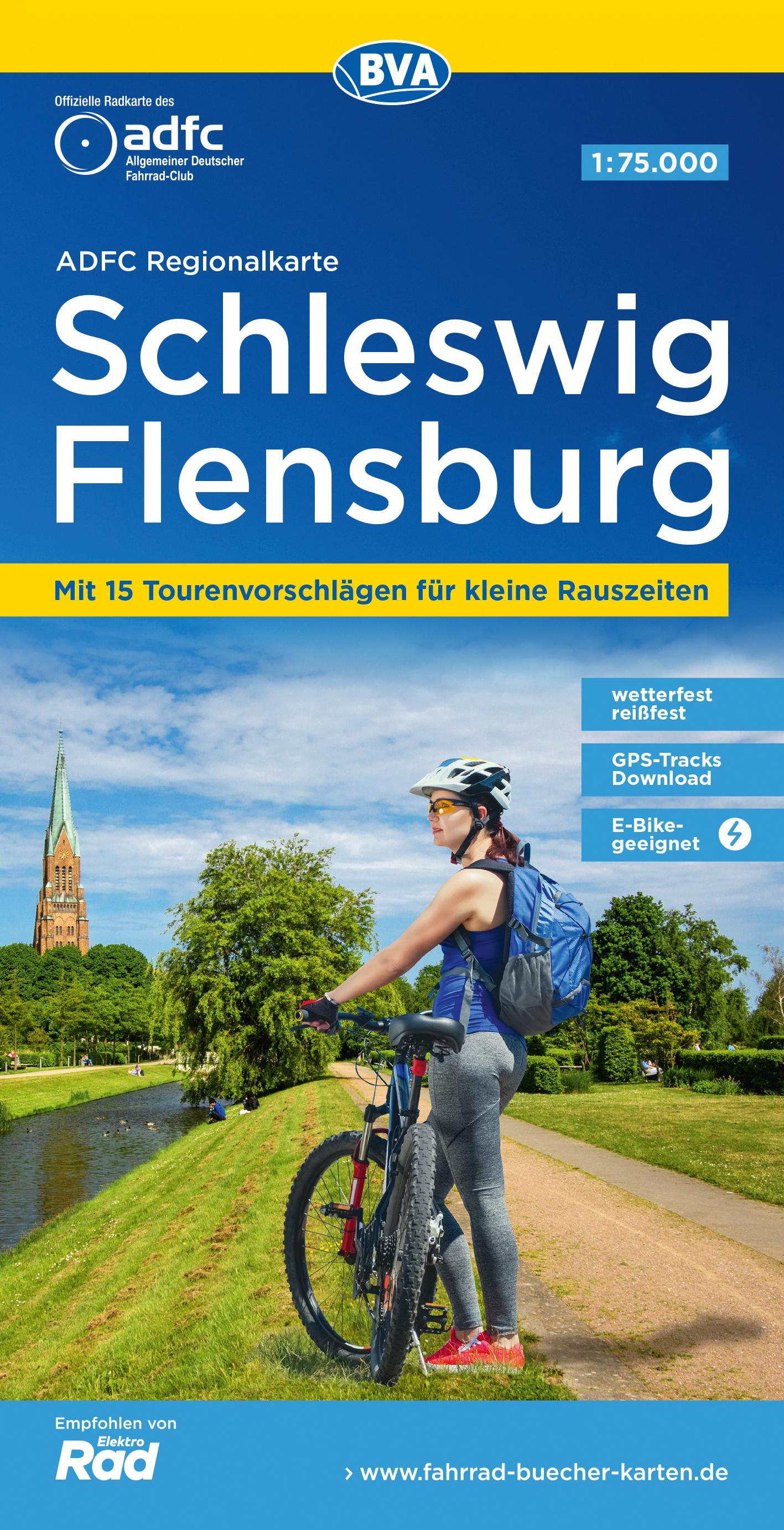 Vorderes Coverbild ADFC-Regionalkarte Schleswig Flensburg, 1:75.000, mit Tagestourenvorschlägen, reiß- und wetterfest, E-Bike-geeignet, GPS-Tracks Download