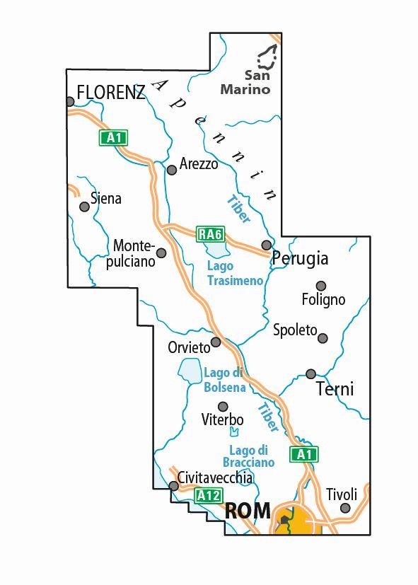 Beispielinhalt (Bild) ADFC-Radtourenkarte IT-UM 7-Tage-Radtour Florenz-Rom, 1:150.000, reiß- und wetterfest, E-Bike geeignet, GPS-Tracks Download, mit Kilometer-Angaben
