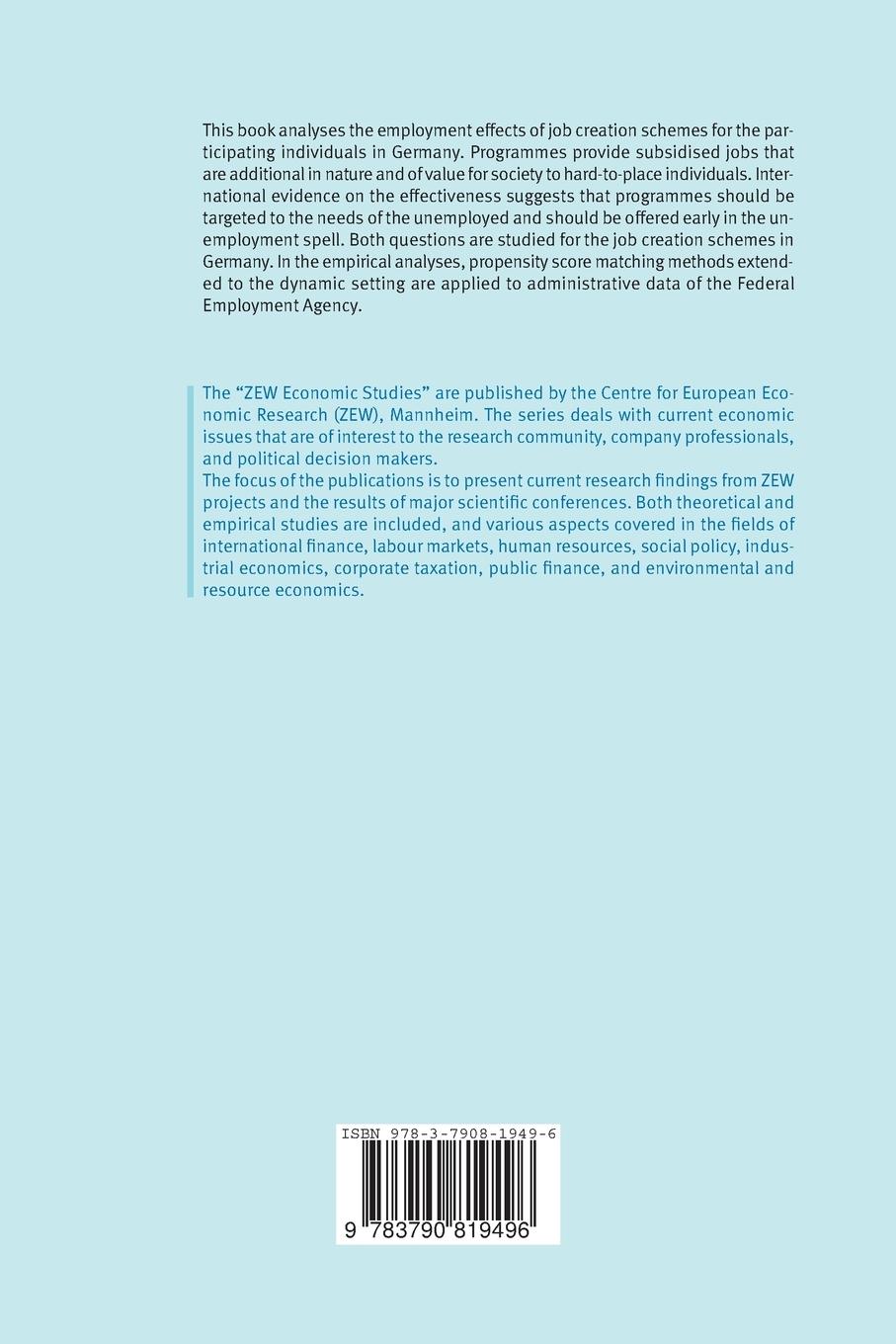 Rückseitencover Evaluating the Employment Effects of Job Creation Schemes in Germany