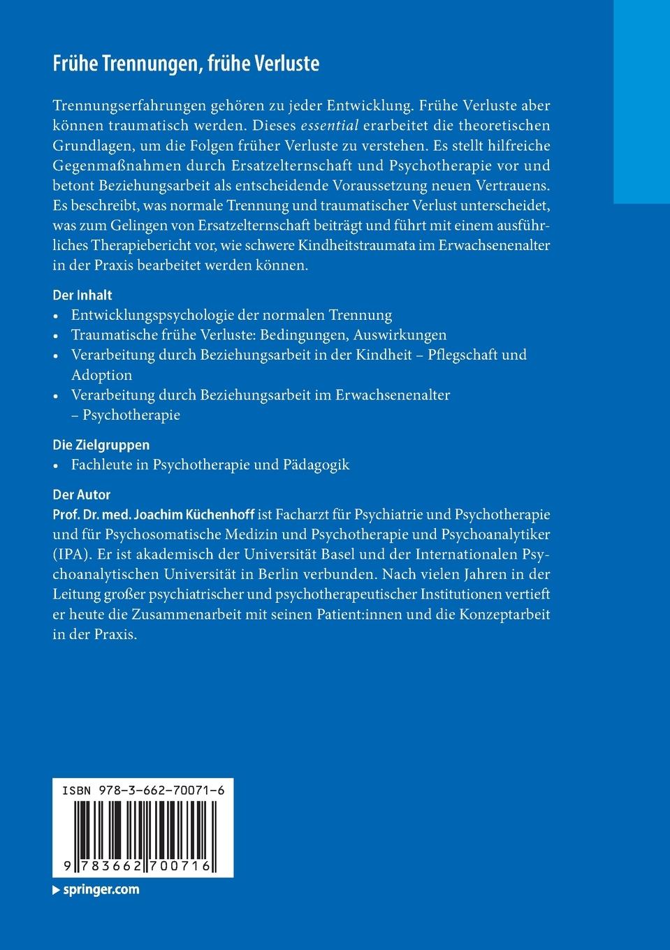 Rückseitencover Frühe Trennungen, frühe Verluste