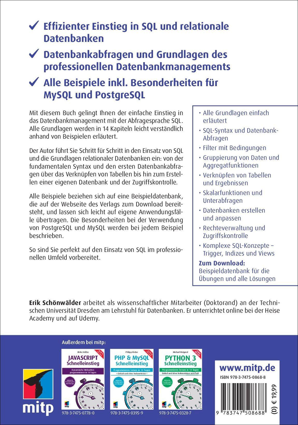 Rückseitencover SQL Schnelleinstieg