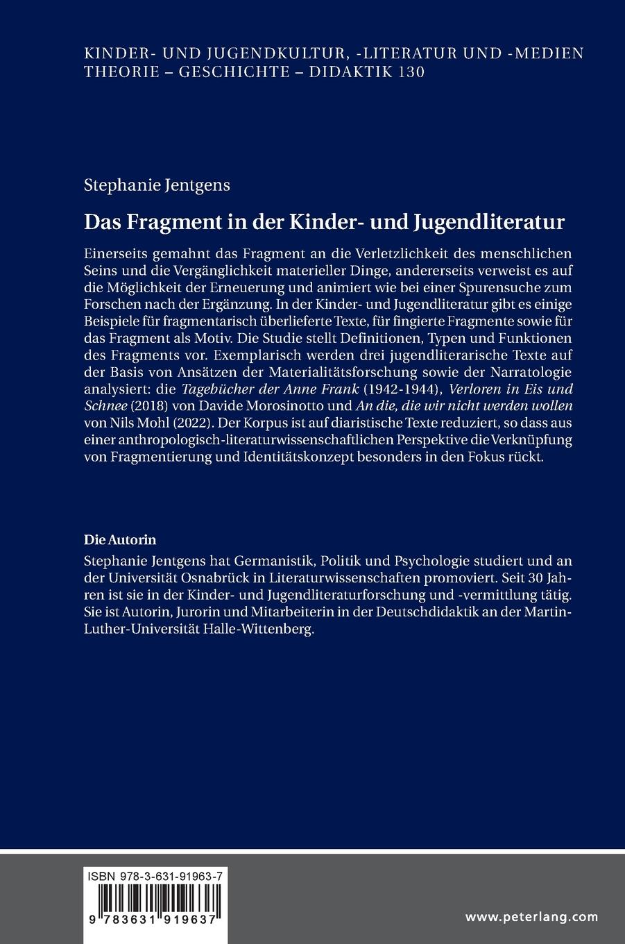 Rückseitencover Das Fragment in der Kinder- und Jugendliteratur