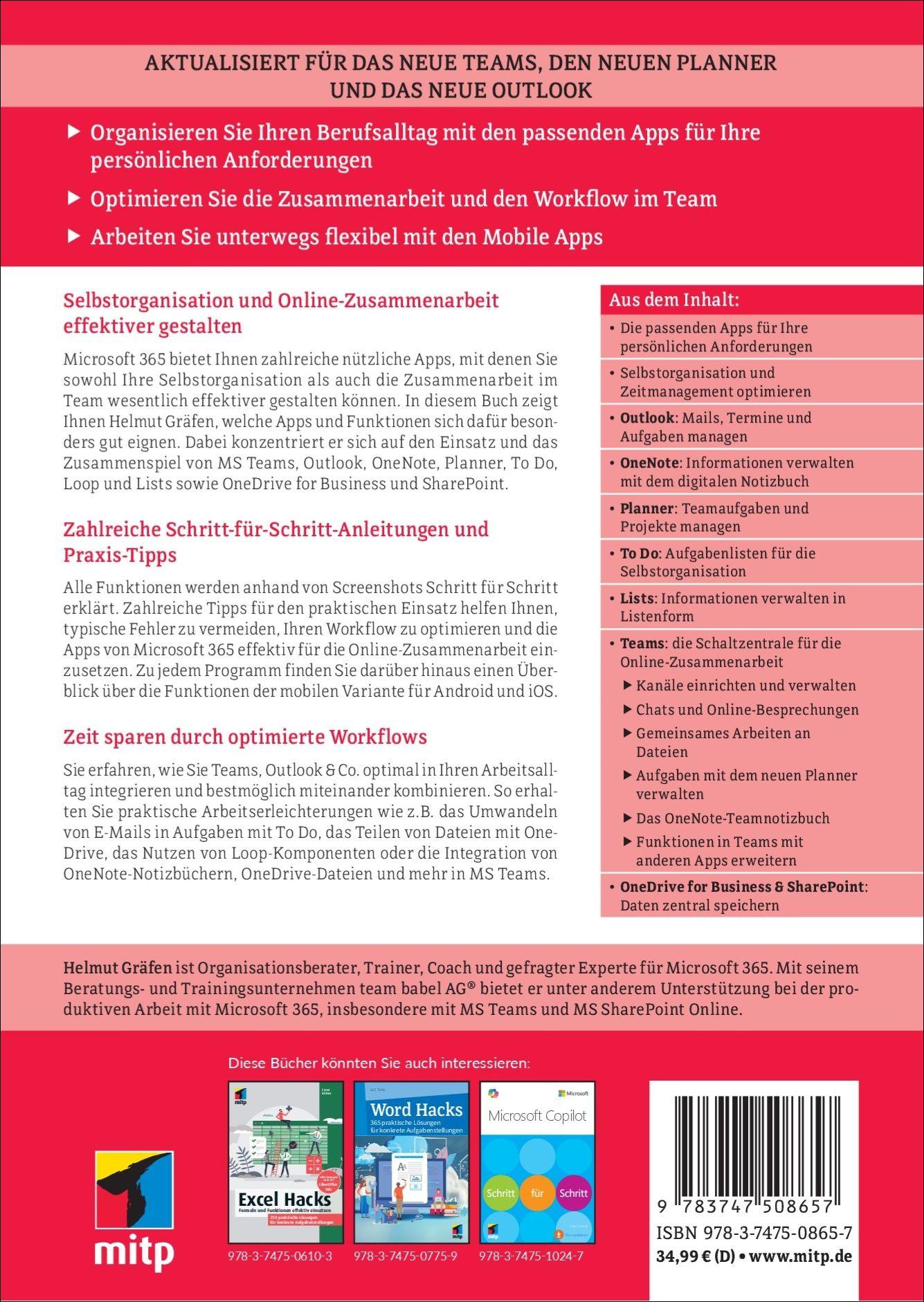 Rückseitencover Effektives Arbeiten mit MS Teams, OneNote, Outlook & Co.