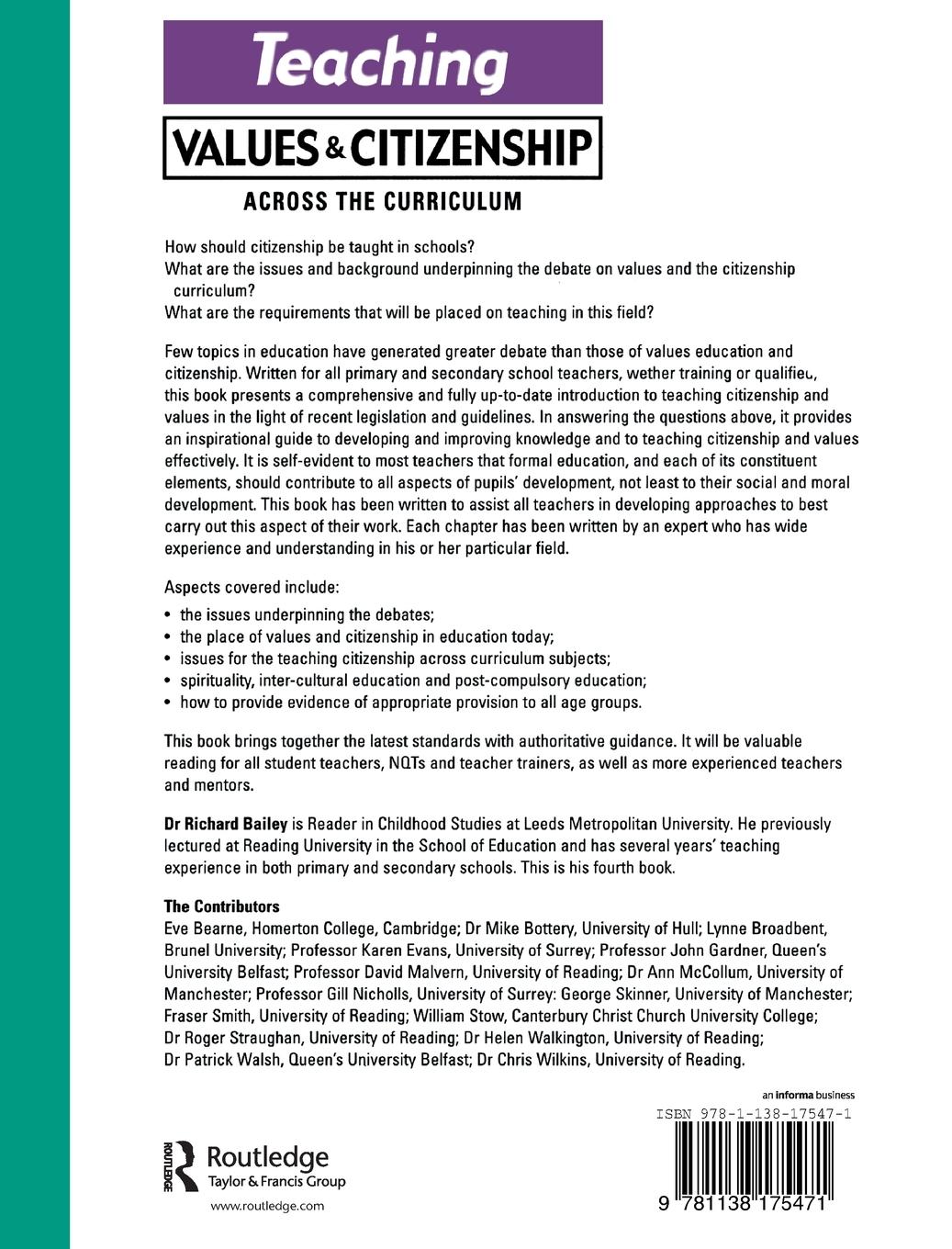 Rückseitencover Teaching Values and Citizenship Across the Curriculum