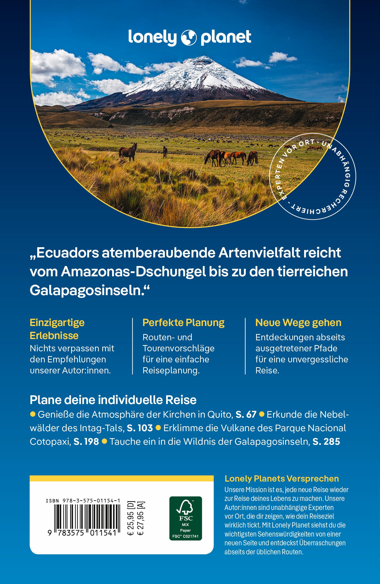 Rückseitencover LONELY PLANET Reiseführer Ecuador & Galápagosinseln