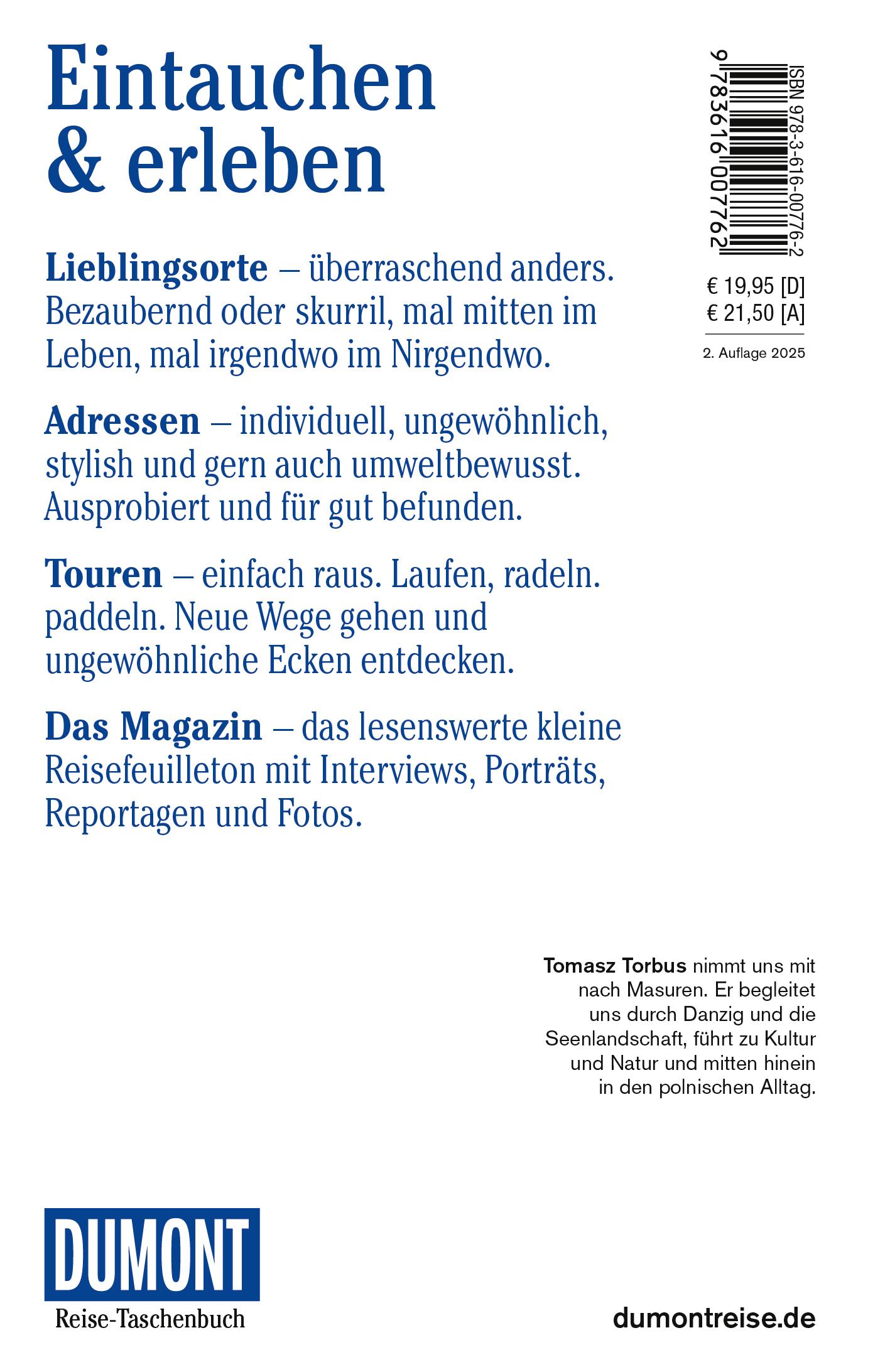 Rückseitencover DUMONT Reise-Taschenbuch Reiseführer Masuren, Danzig, Marienburg