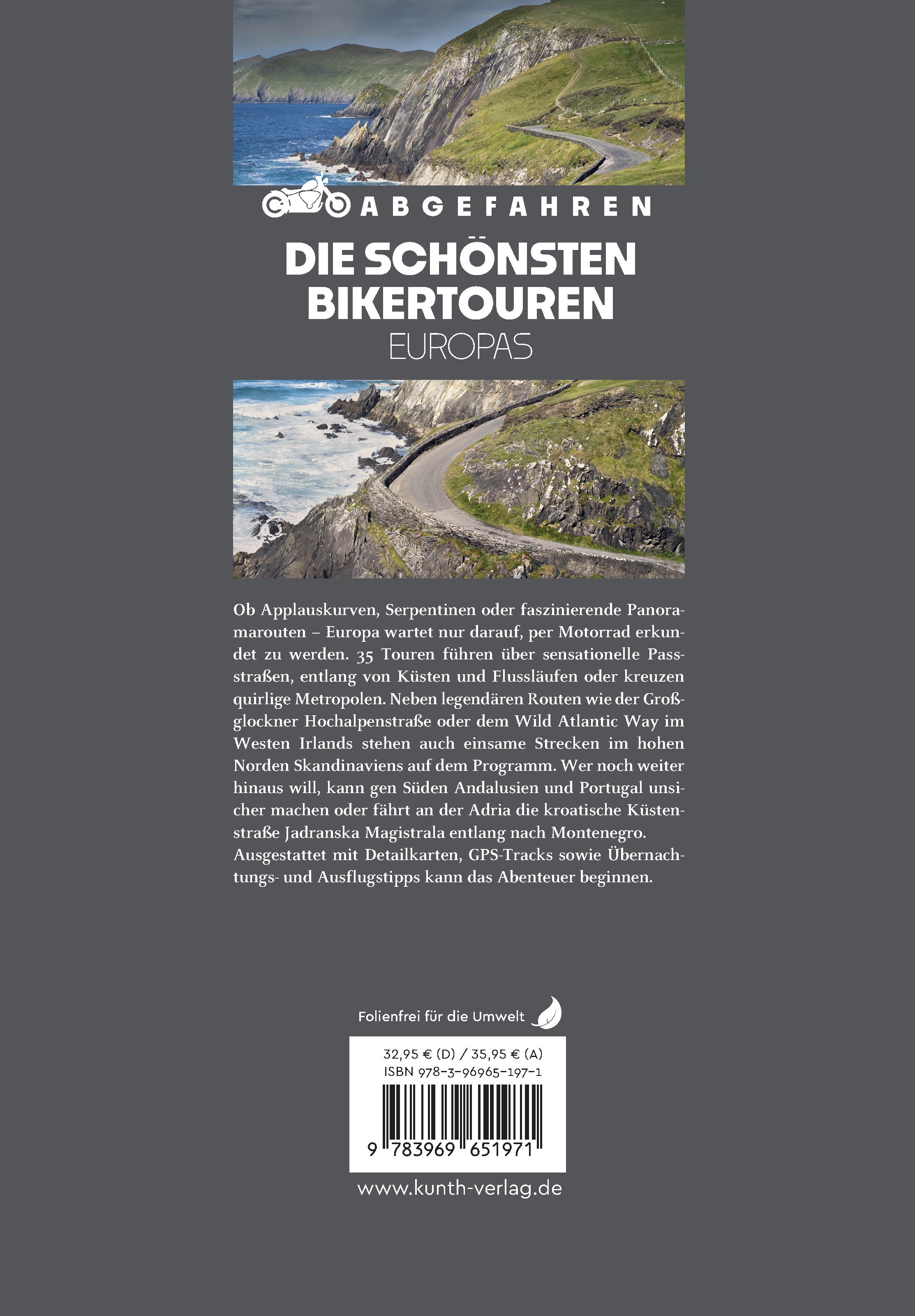 Rückseitencover KUNTH Abgefahren - Die schönsten Bikertouren in Europa