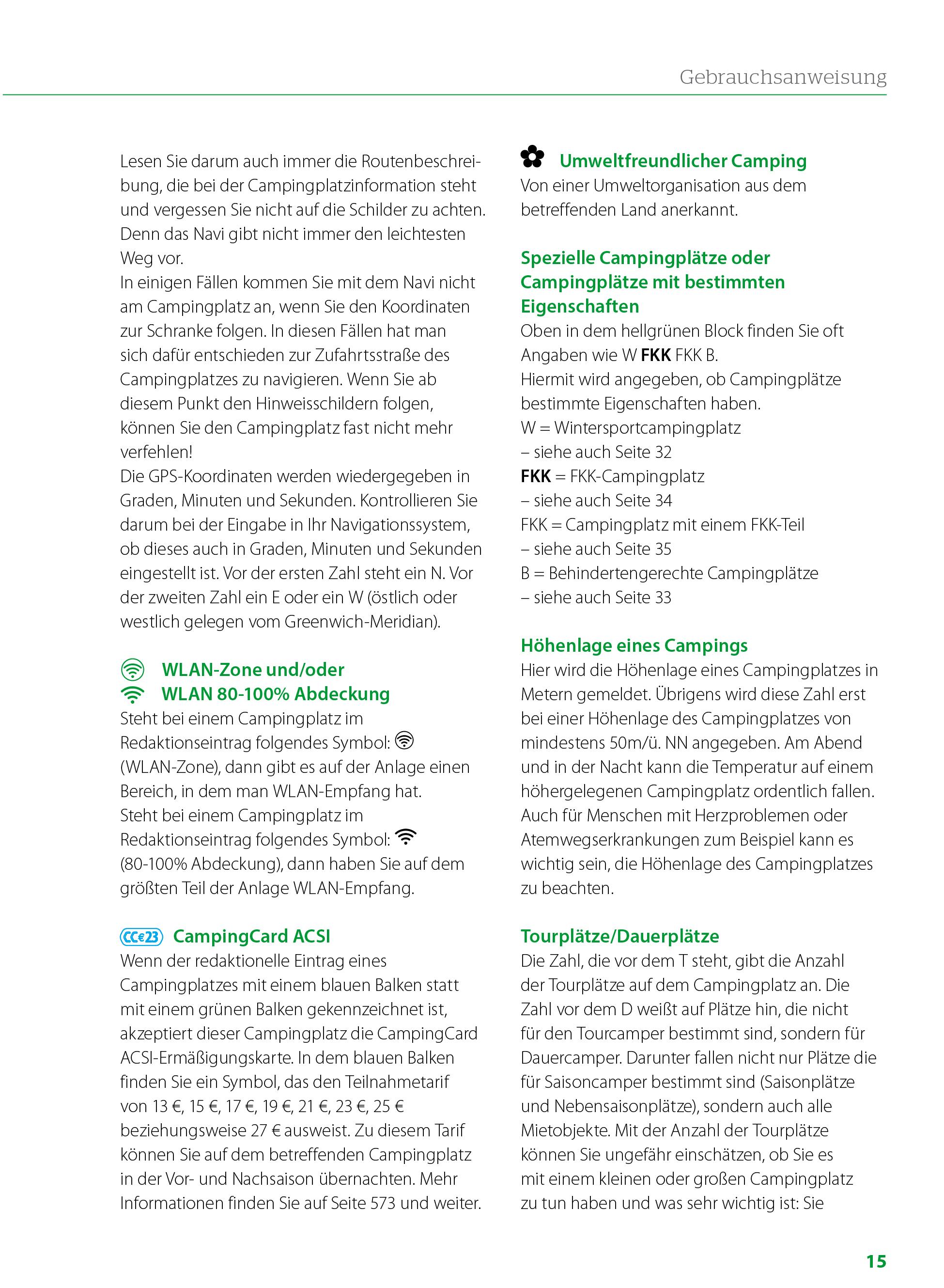 Beispielinhalt (Bild) ACSI Campingführer Europa 2025