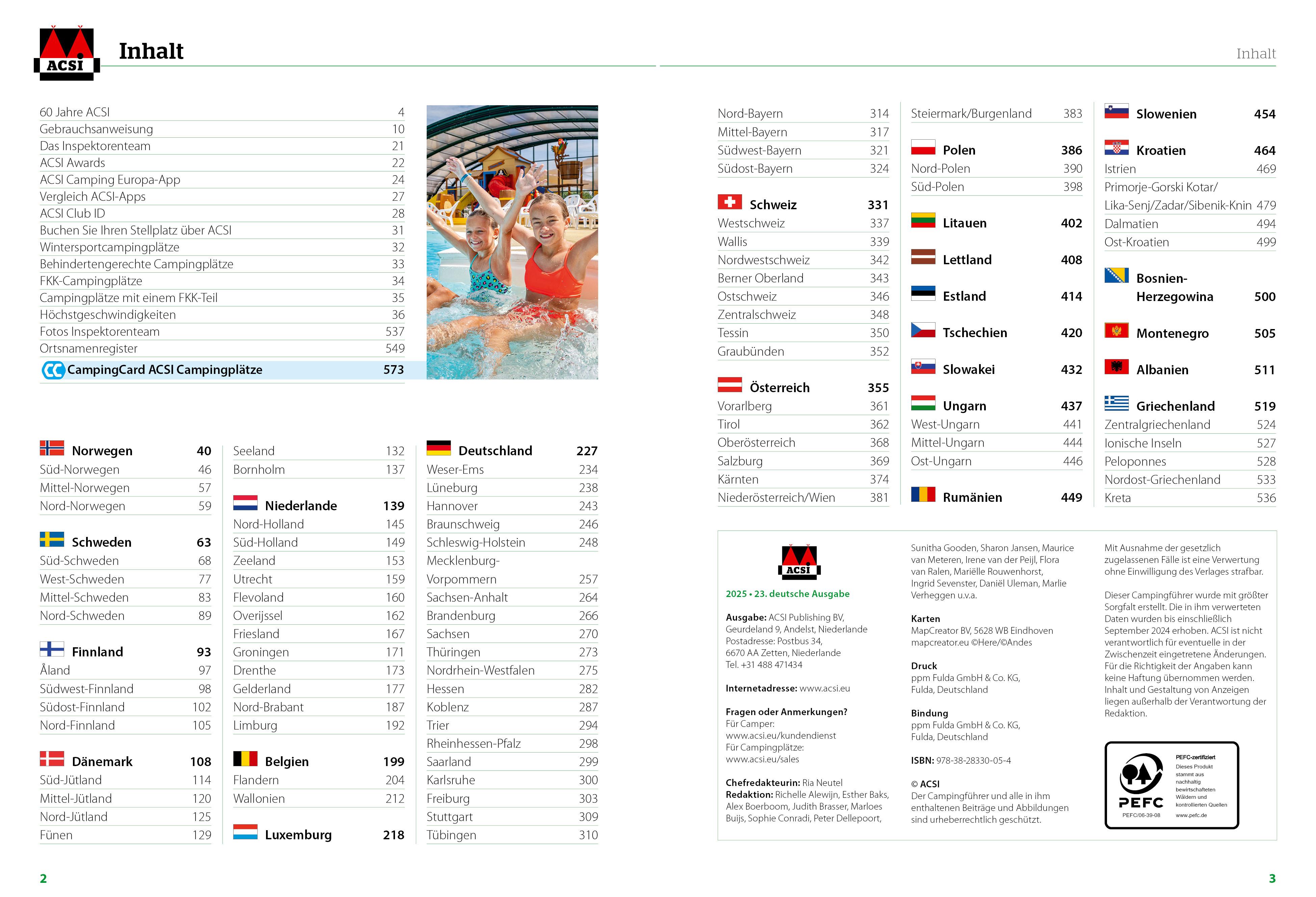 Beispielinhalt (Bild) ACSI Campingführer Europa 2025