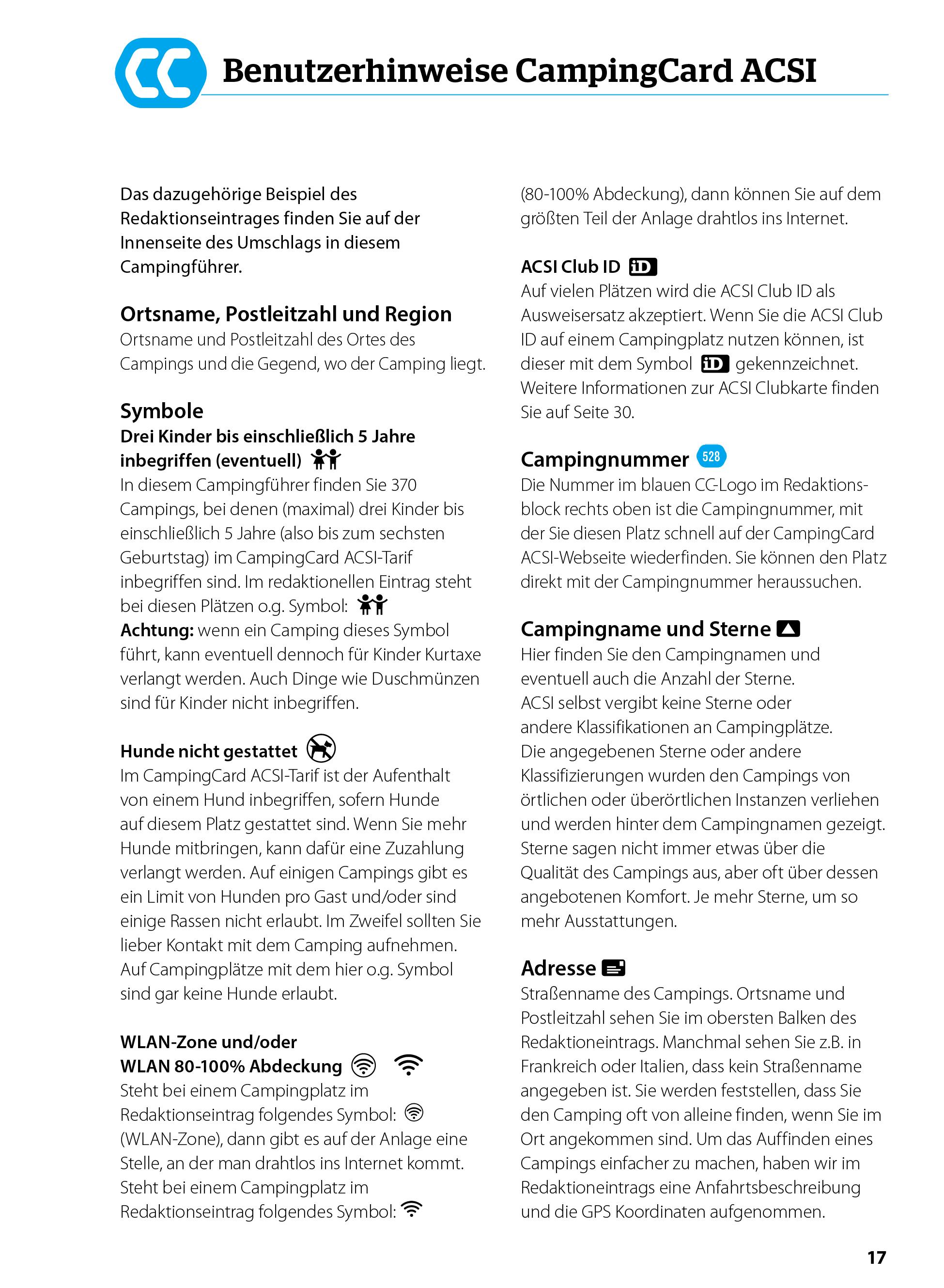 Beispielinhalt (Bild) ACSI CampingCard & Stellplatzführer 2025