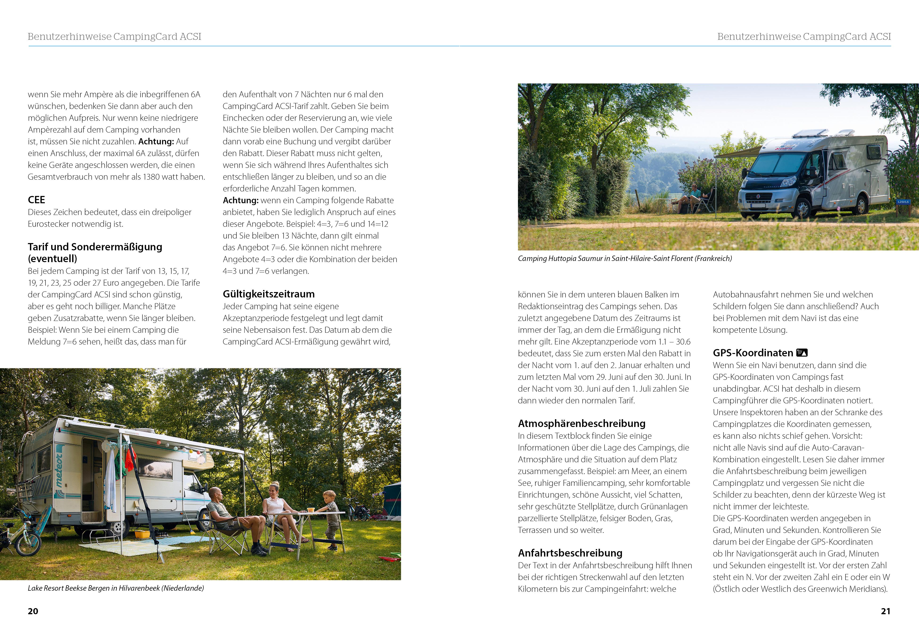 Beispielinhalt (Bild) ACSI CampingCard & Stellplatzführer 2025