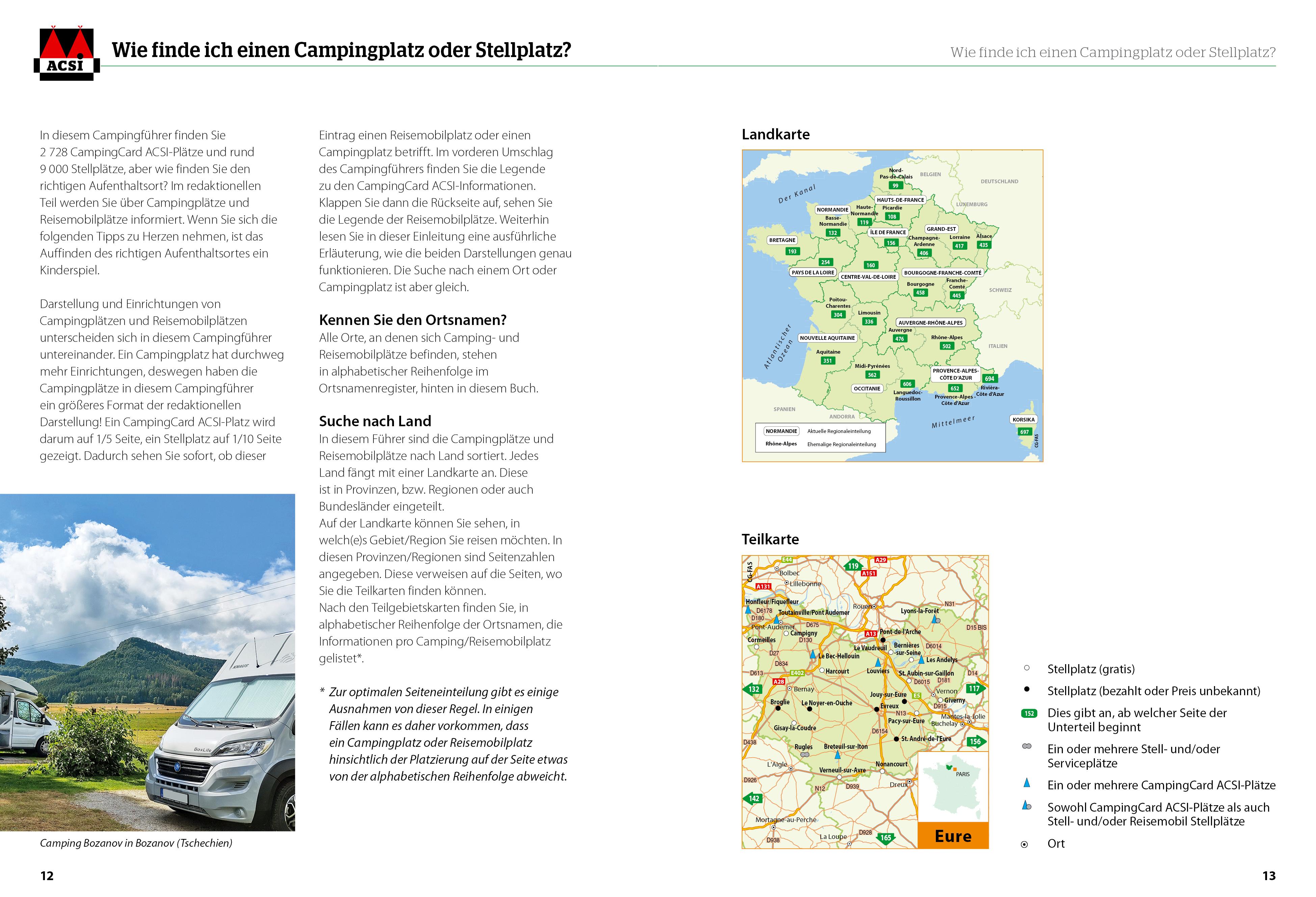 Beispielinhalt (Bild) ACSI CampingCard & Stellplatzführer 2025