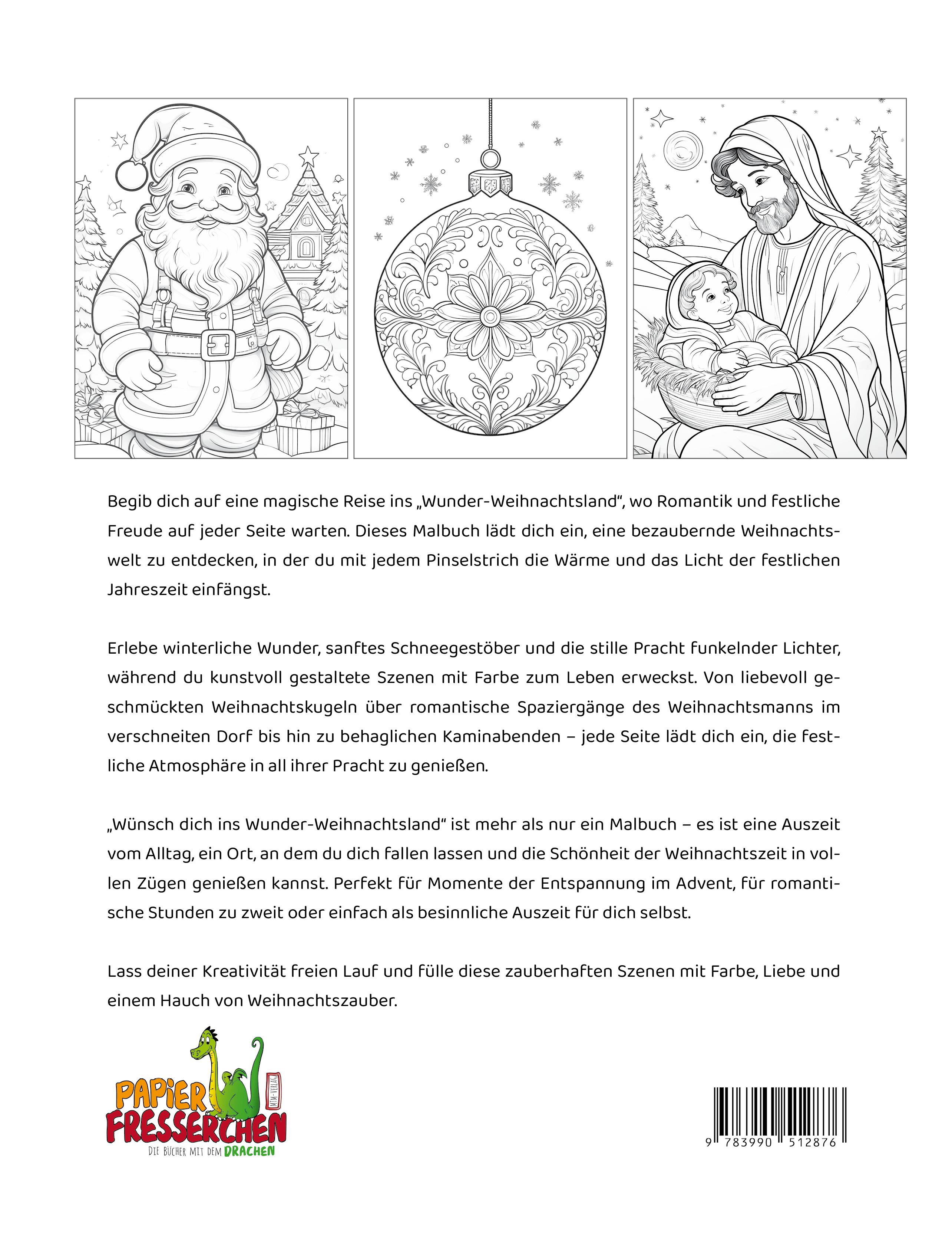 Rückseitencover Wünsch dich ins Wunder-Weihnachtsland ... Festliches Malbuch für Erwachsene