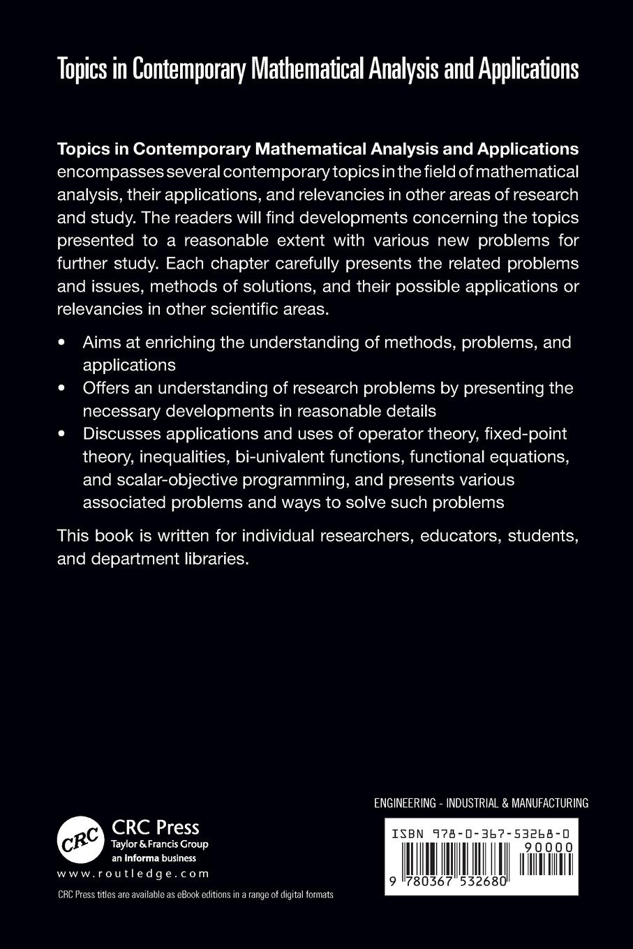 Rückseitencover Topics in Contemporary Mathematical Analysis and Applications