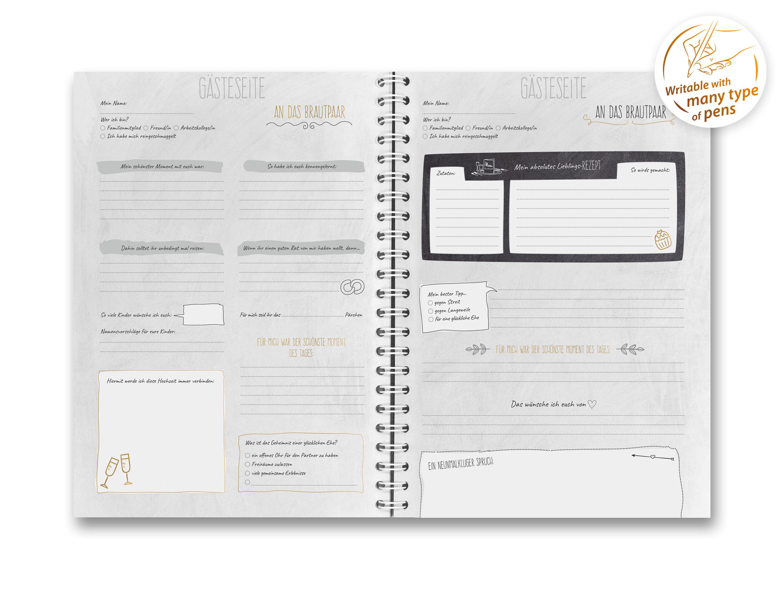 Beispielinhalt (Bild) familiawedding black-Doodle- Design XXL Gästebuch zur Hochzeit