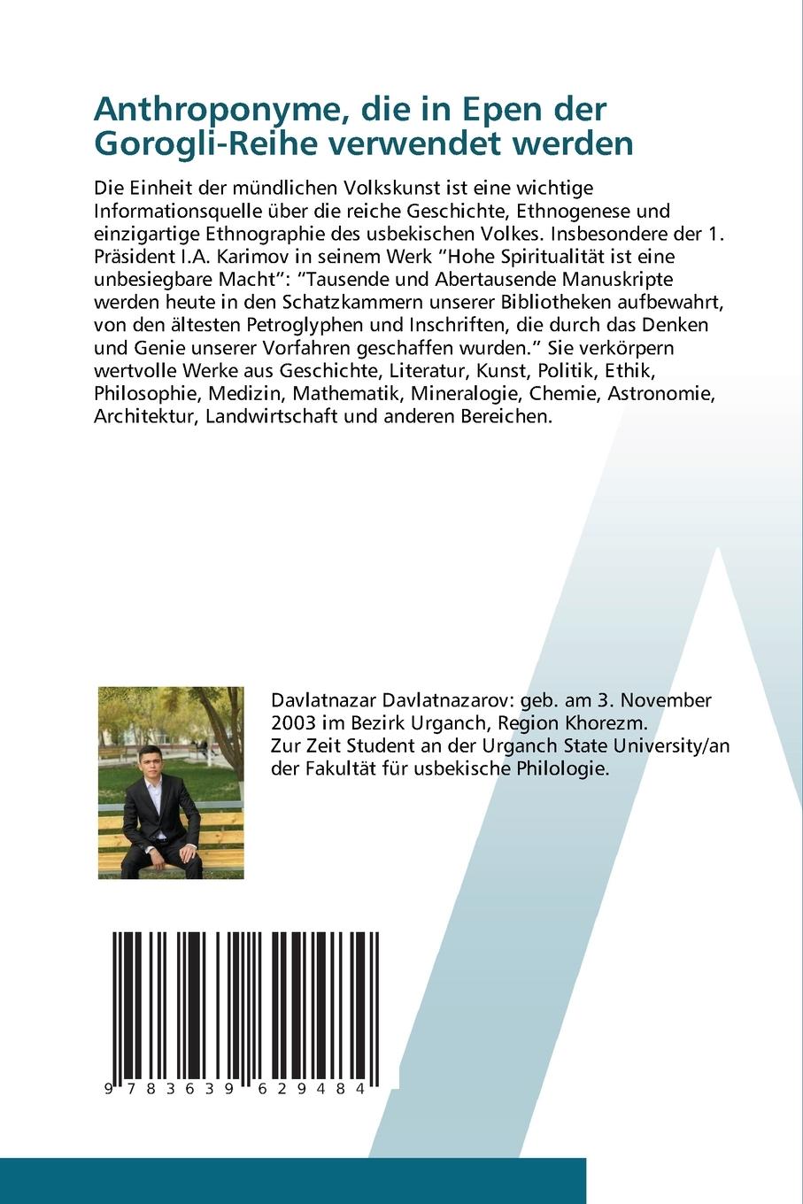 Rückseitencover Anthroponyme, die in Epen der Gorogli-Reihe verwendet werden