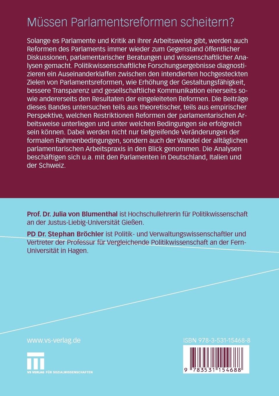 Rückseitencover Müssen Parlamentsreformen scheitern?