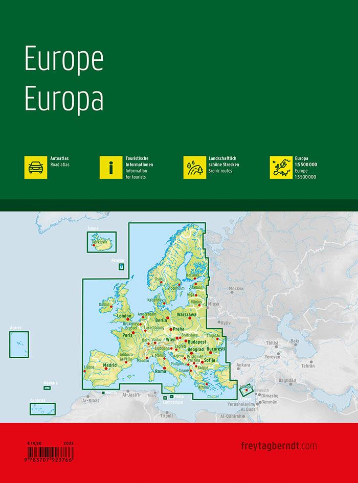 Rückseitencover Europa, Autoatlas 1:800.000, freytag & berndt
