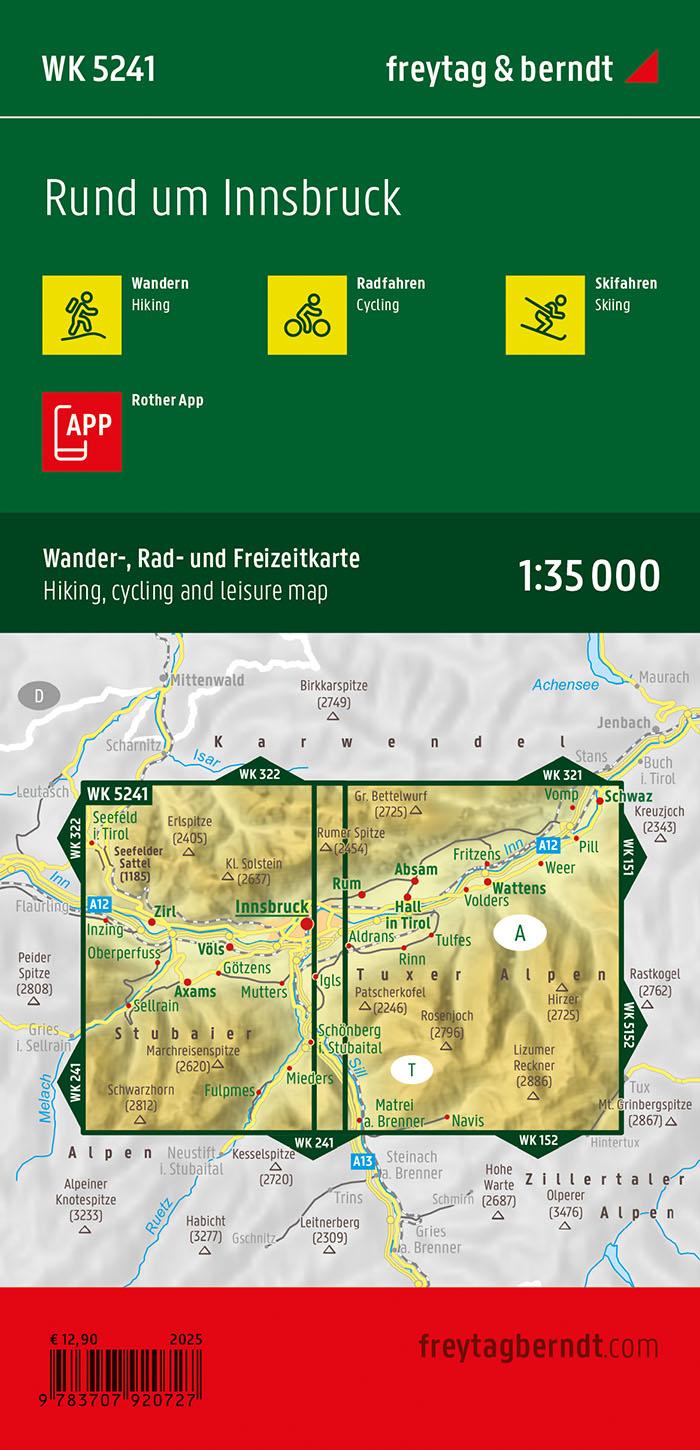 Rückseitencover Rund um Innsbruck, Wander-, Rad- und Freizeitkarte 1:35.000, freytag & berndt, WK 5241