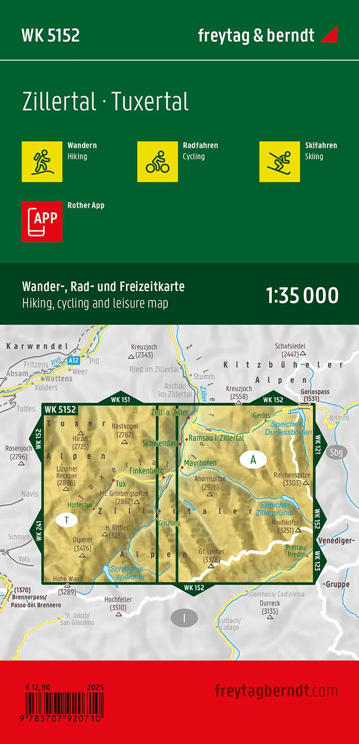 Rückseitencover Zillertal, Wander-, Rad- und Freizeitkarte 1:35.000, freytag & berndt, WK 5152