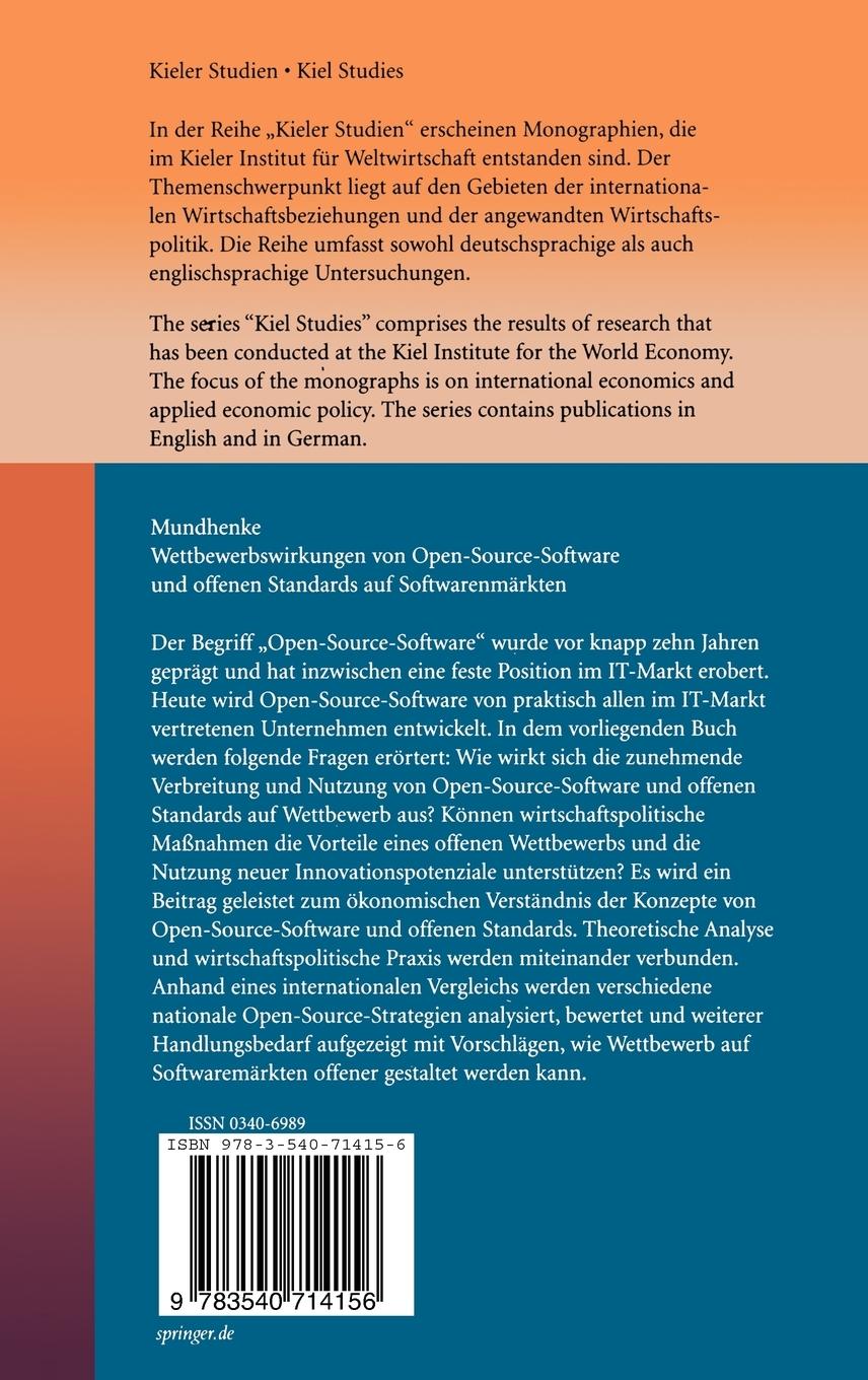 Rückseitencover Wettbewerbswirkungen von Open-Source-Software und offenen Standards auf Softwaremärkten