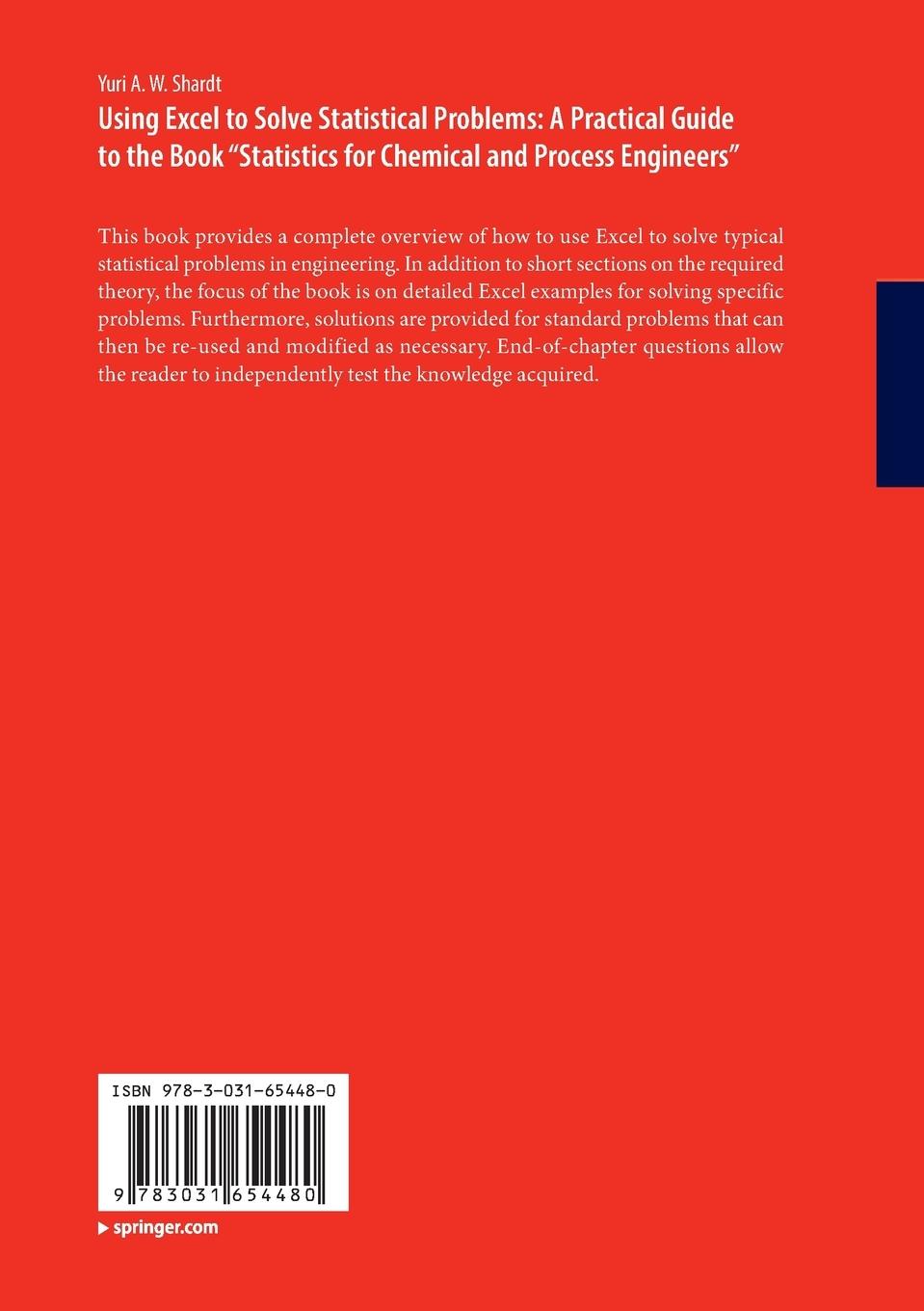 Rückseitencover Using Excel to Solve Statistical Problems: A Practical Guide to the Book "Statistics for Chemical and Process Engineers"