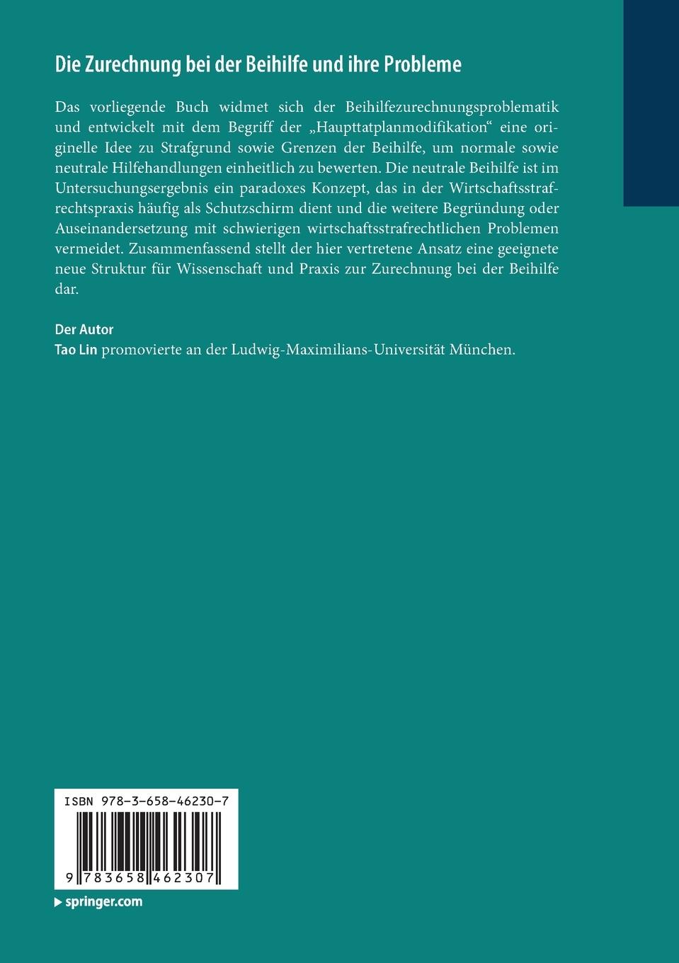 Rückseitencover Die Zurechnung bei der Beihilfe und ihre Probleme